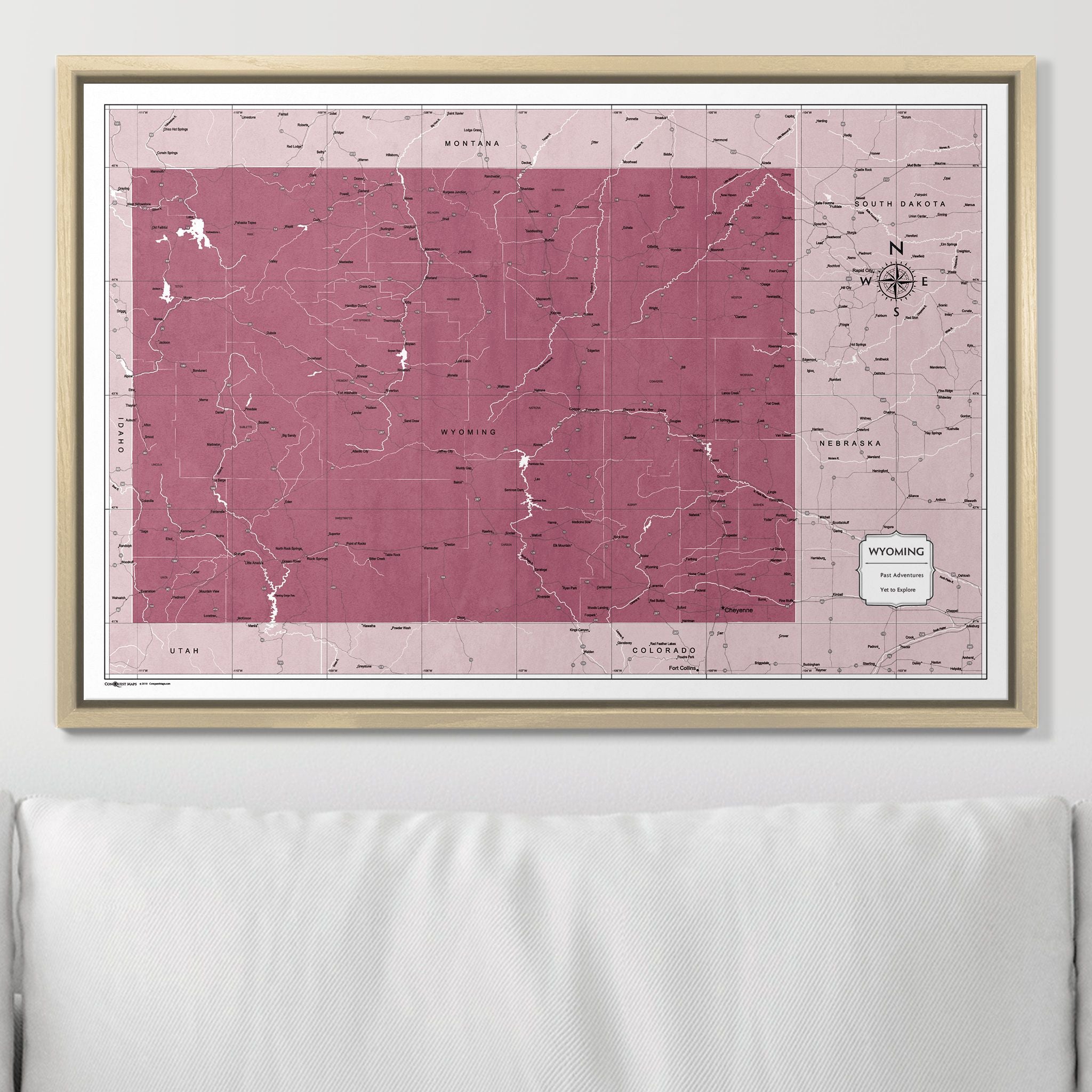 Push Pin Wyoming Map (Pin Board) - Burgundy Color Splash CM Pin Board