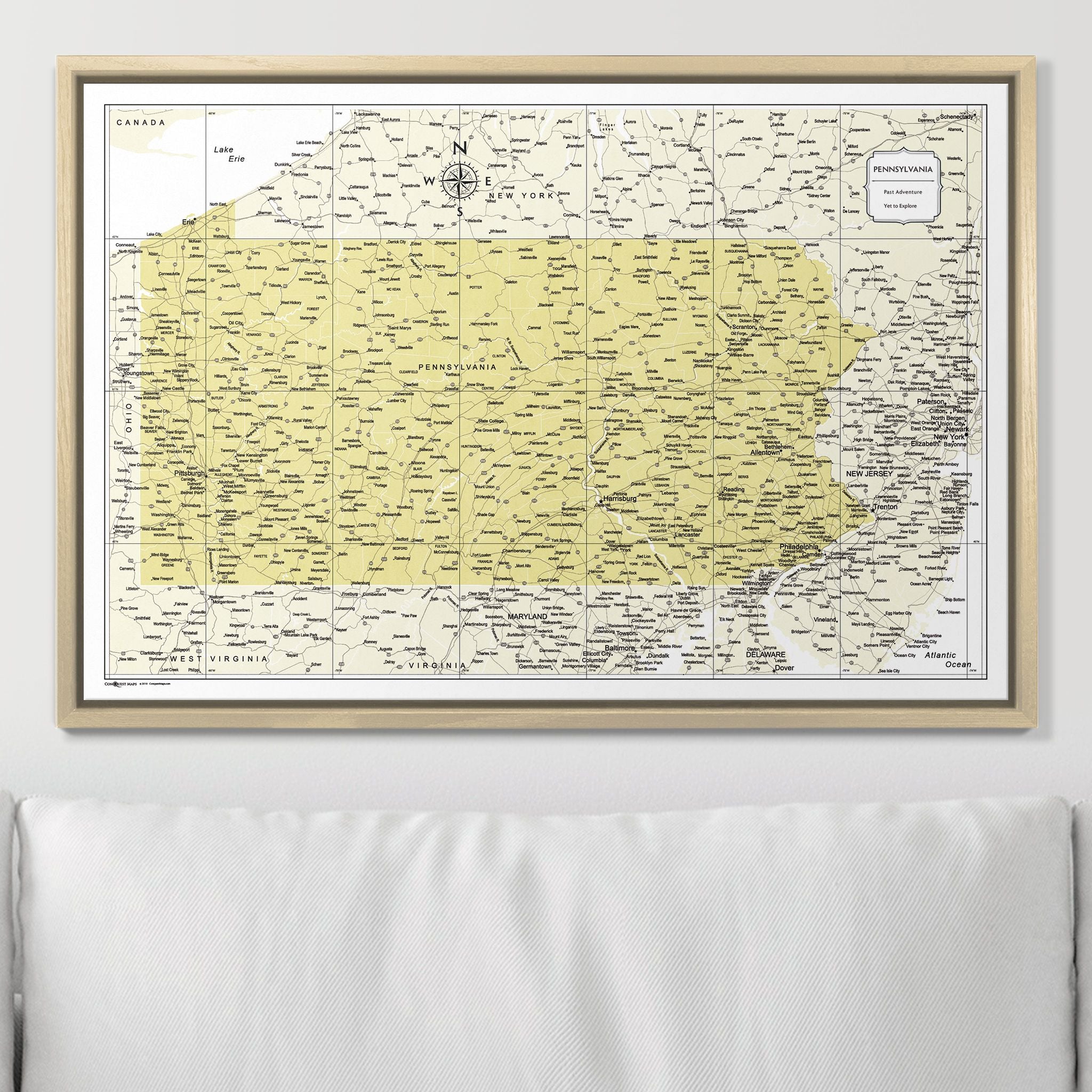 Push Pin Pennsylvania Map (Pin Board) - Yellow Color Splash CM Pin Board