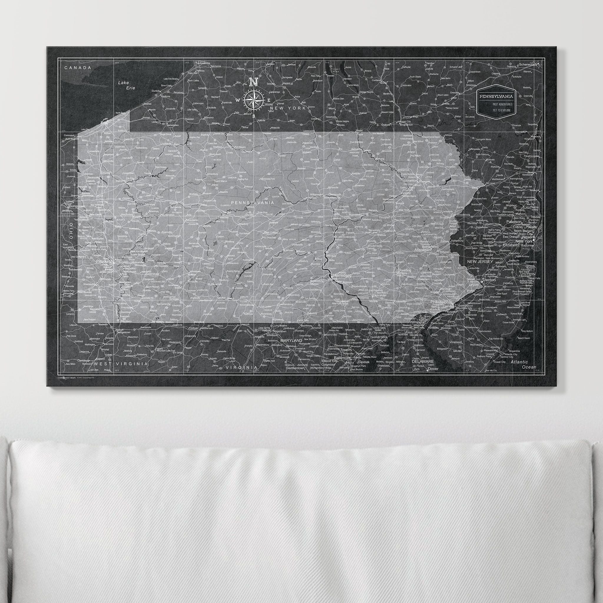 Push Pin Pennsylvania Map (Pin Board) - Modern Slate CM Pin Board