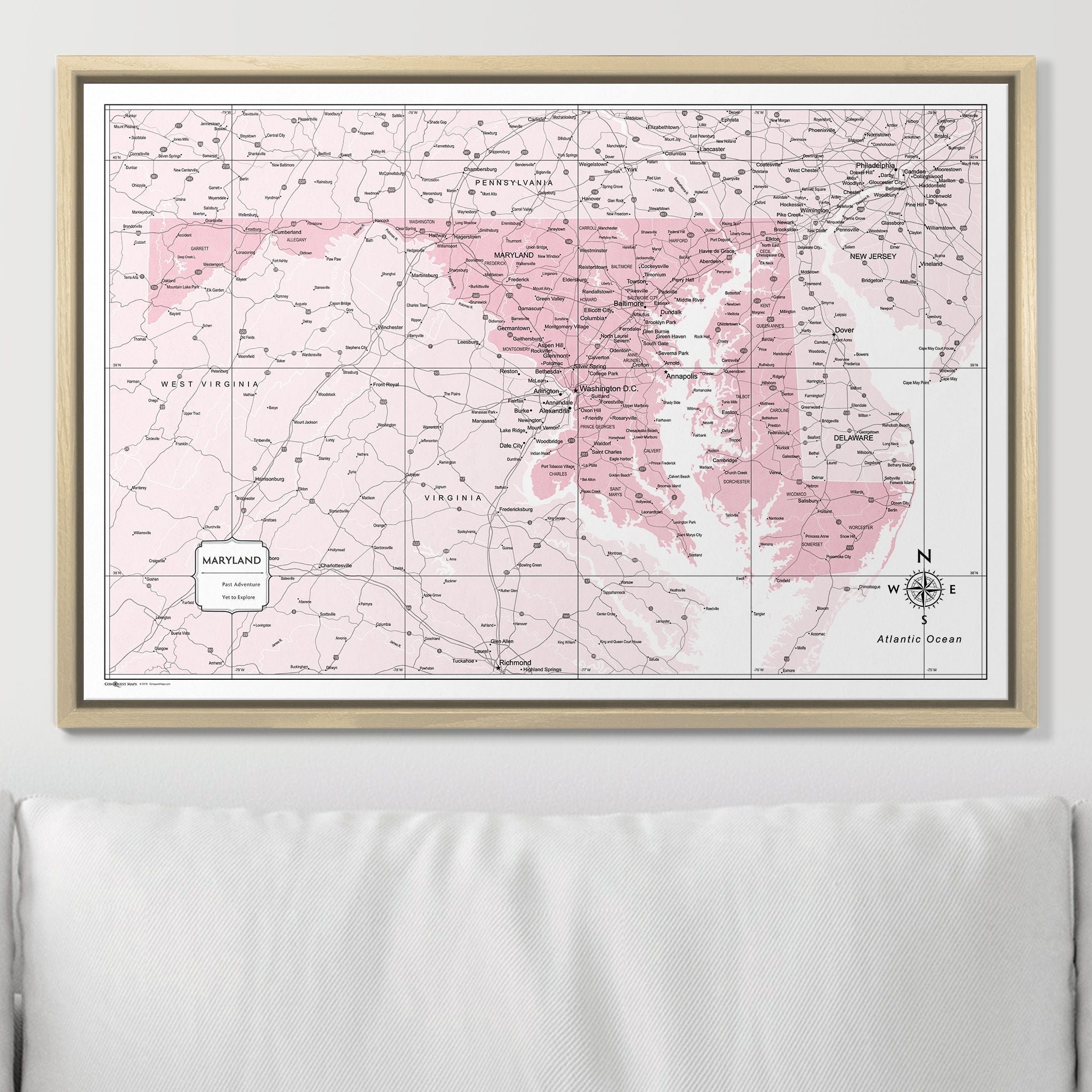 Push Pin Maryland Map (Pin Board) - Pink Color Splash CM Pin Board