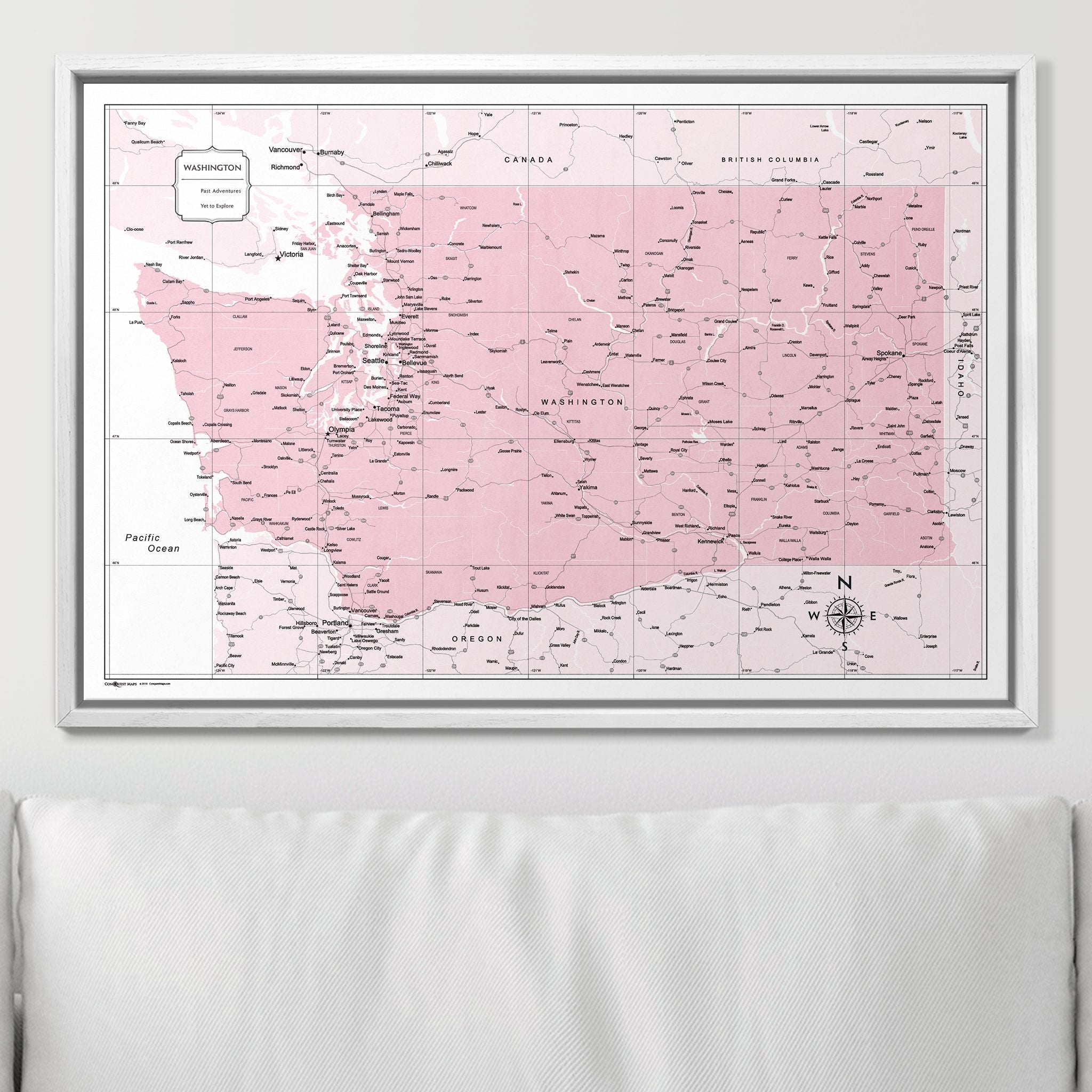 Push Pin Washington Map (Pin Board) - Pink Color Splash CM Pin Board