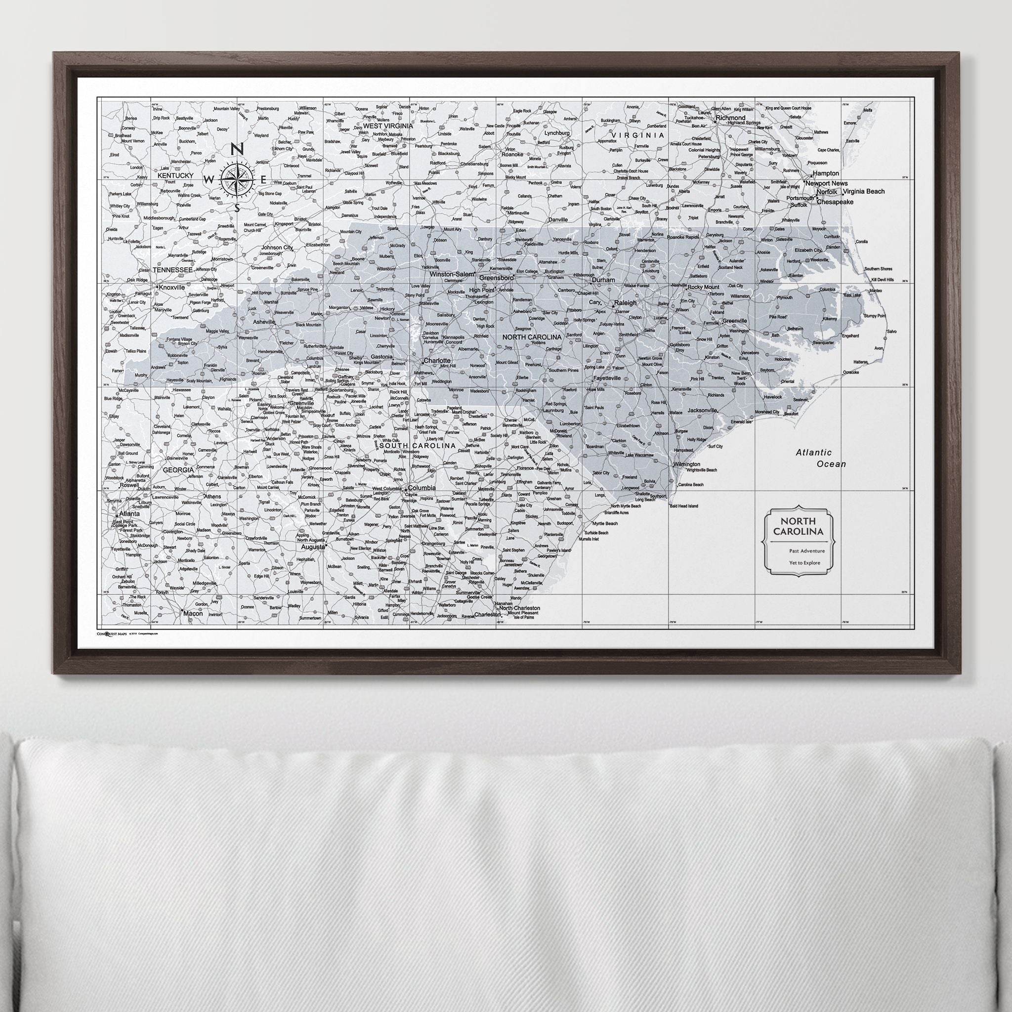 Push Pin North Carolina Map (Pin Board) - Light Gray Color Splash CM Pin Board