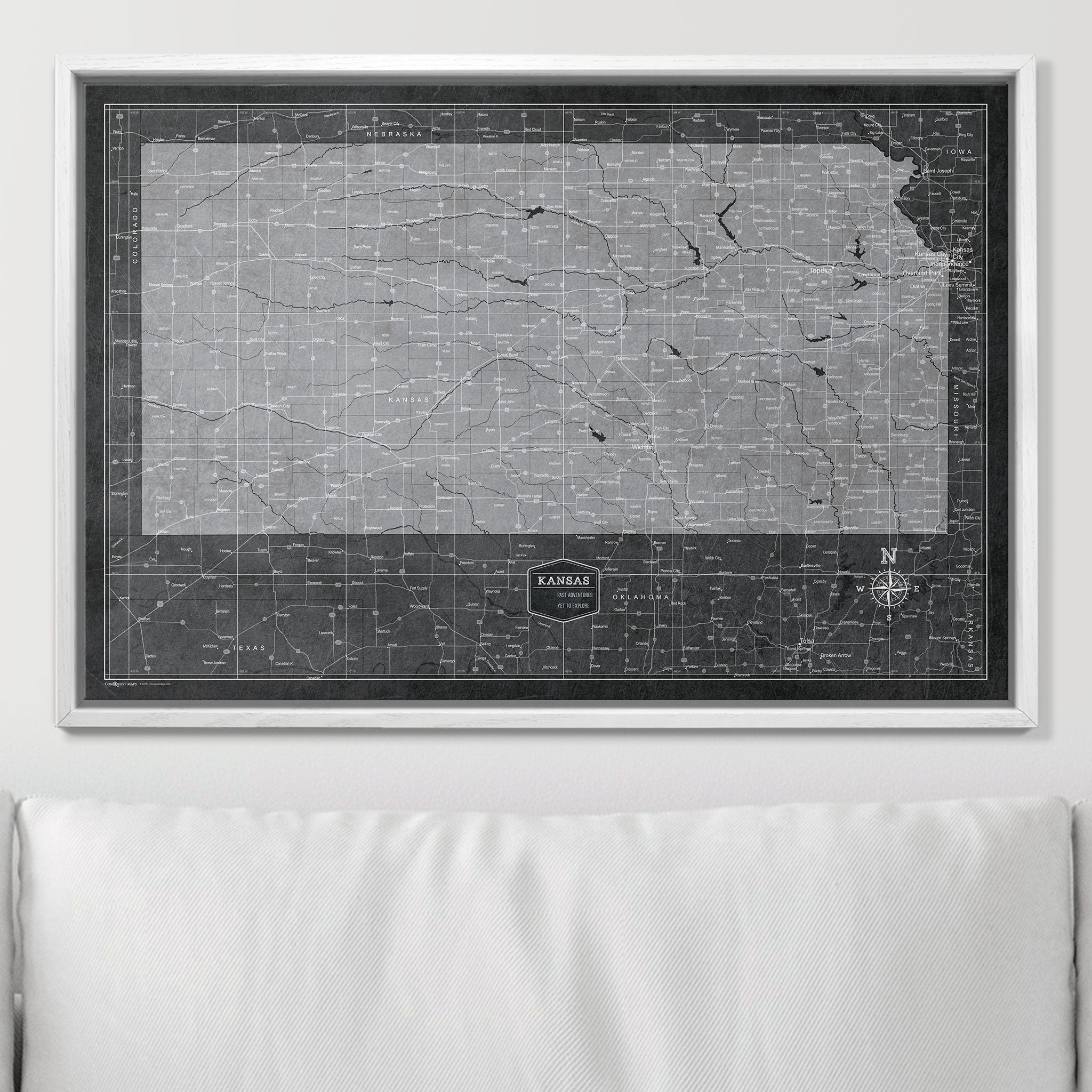 Push Pin Kansas Map (Pin Board) - Modern Slate CM Pin Board