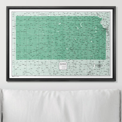 Push Pin Kansas Map (Pin Board) - Green Color Splash CM Pin Board