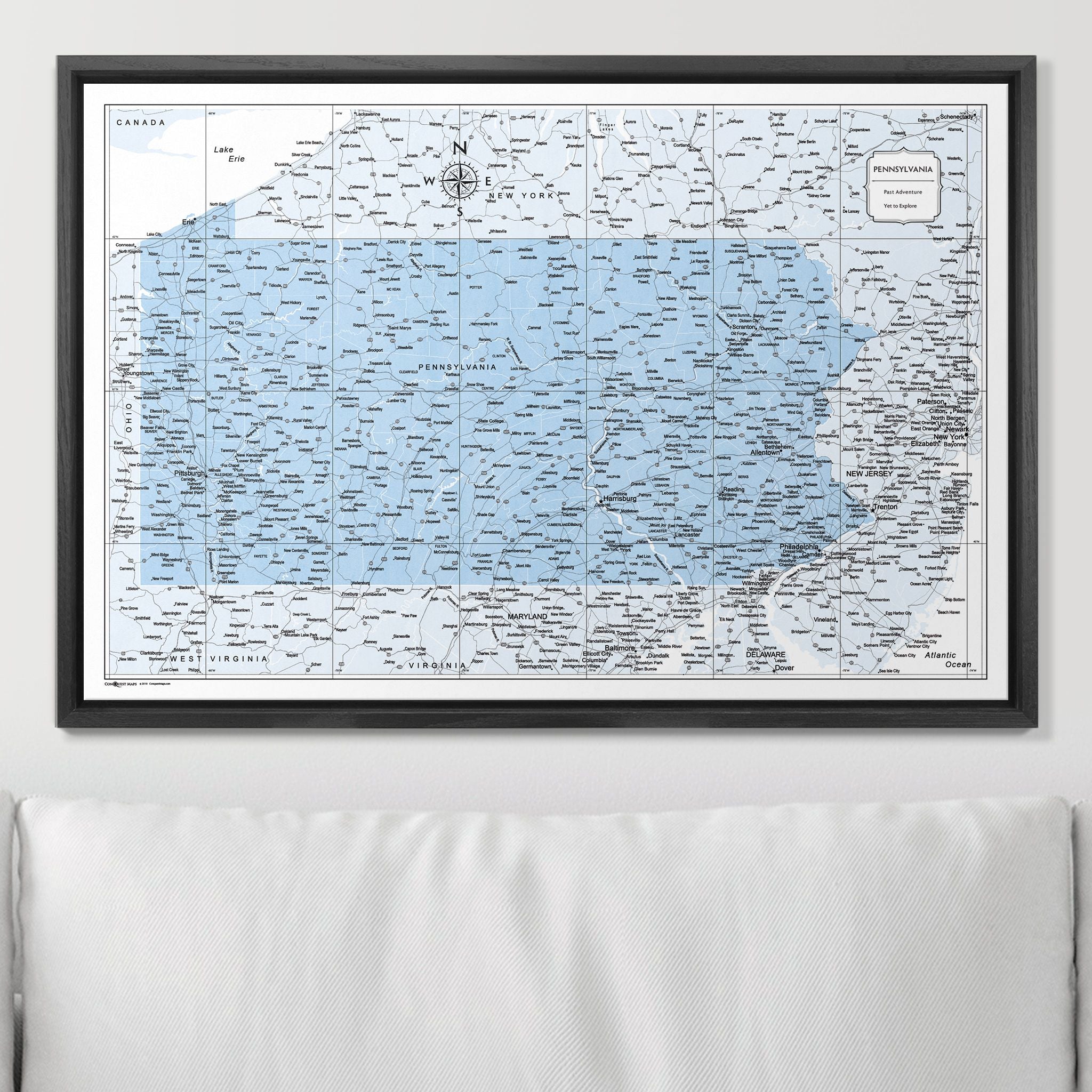 Push Pin Pennsylvania Map (Pin Board) - Light Blue Color Splash CM Pin Board