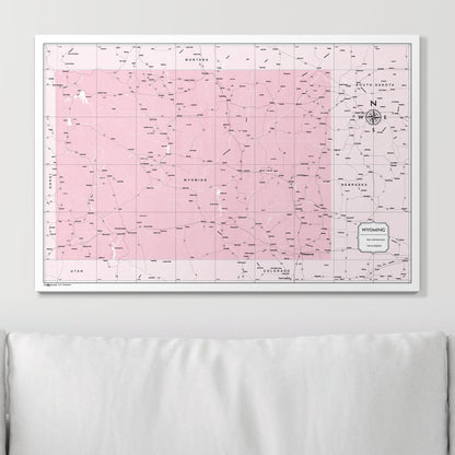 Push Pin Wyoming Map (Pin Board) - Pink Color Splash CM Pin Board