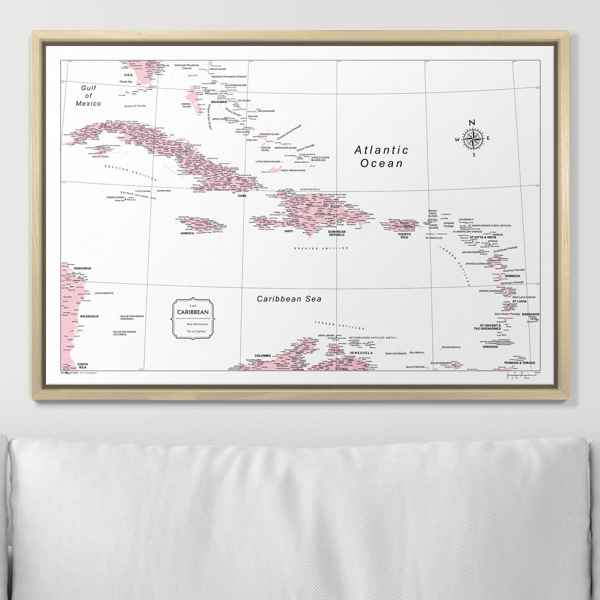 Push Pin Caribbean Map (Pin Board) - Pink Color Splash CM Pin Board