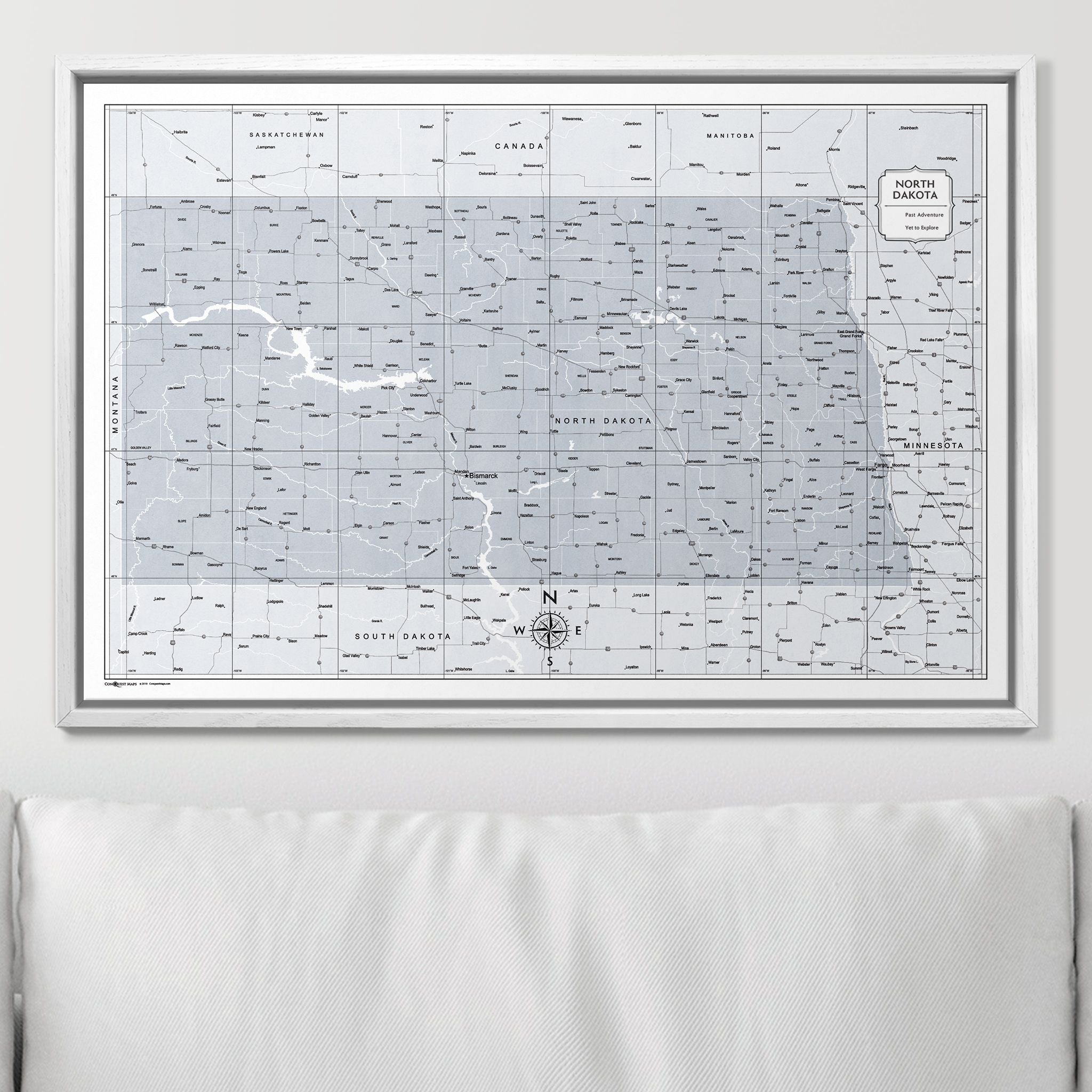 Push Pin North Dakota Map (Pin Board) - Light Gray Color Splash CM Pin Board