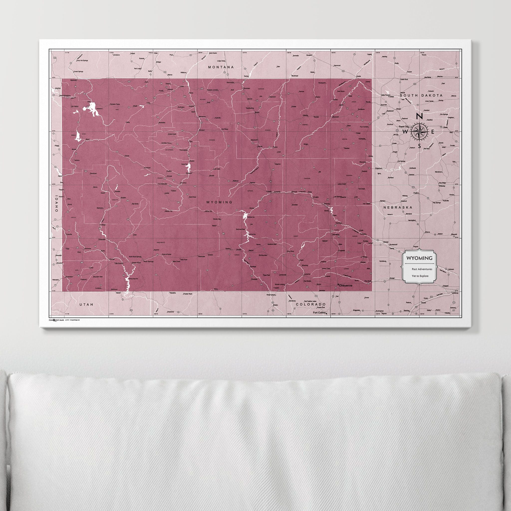 Push Pin Wyoming Map (Pin Board) - Burgundy Color Splash CM Pin Board