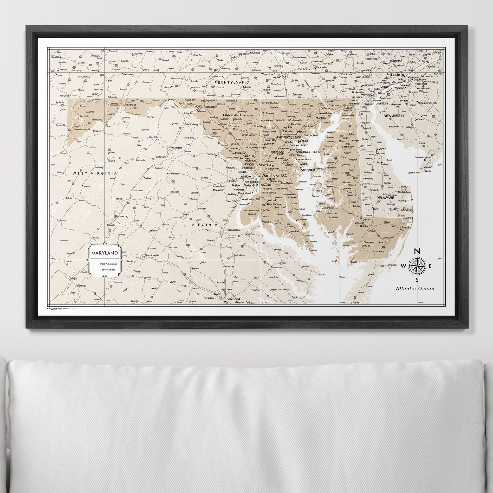 Push Pin Maryland Map (Pin Board) - Light Brown Color Splash CM Pin Board