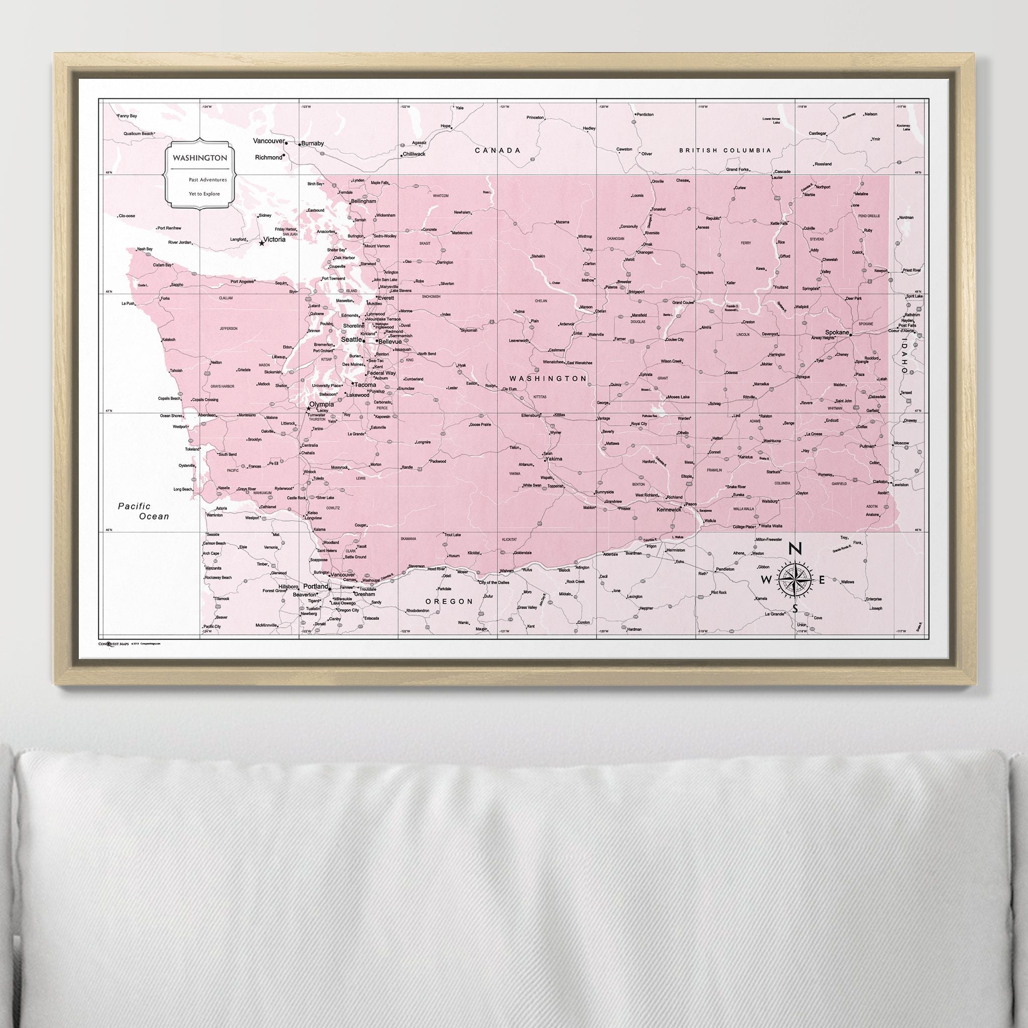 Push Pin Washington Map (Pin Board) - Pink Color Splash CM Pin Board