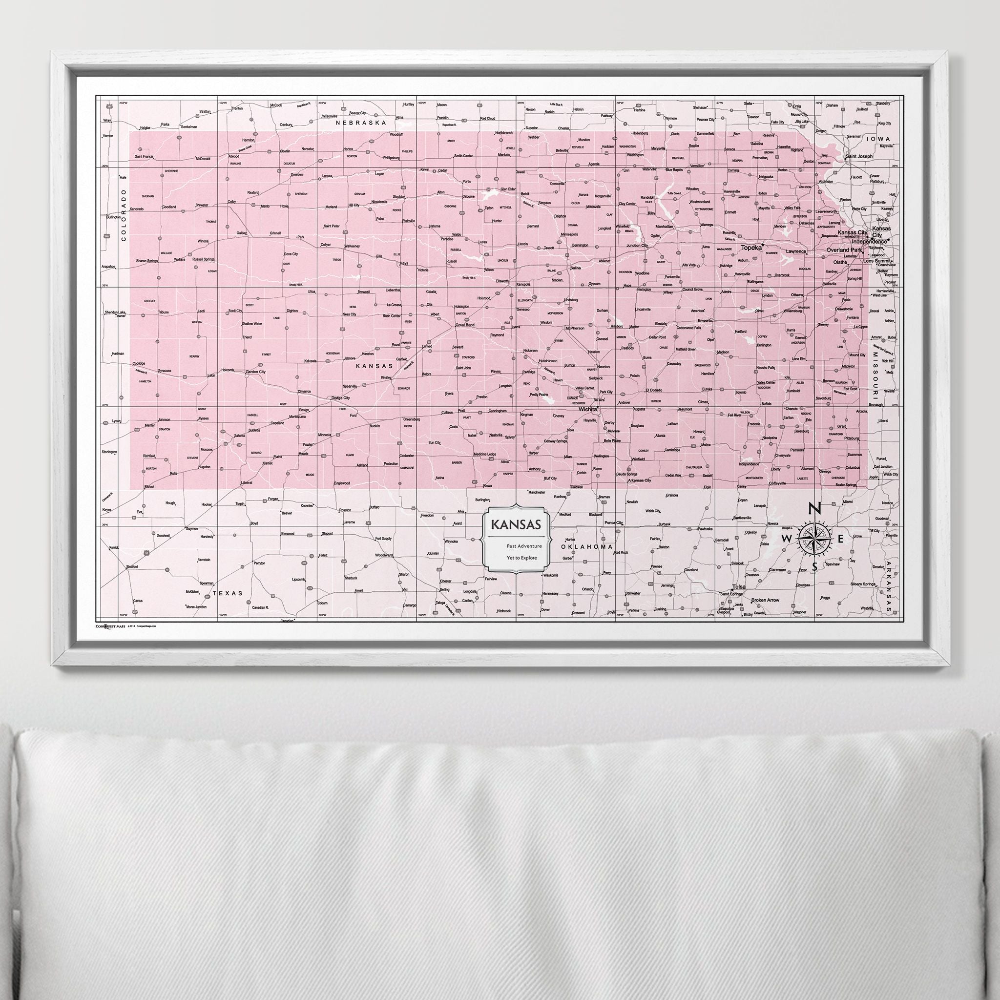 Push Pin Kansas Map (Pin Board) - Pink Color Splash CM Pin Board