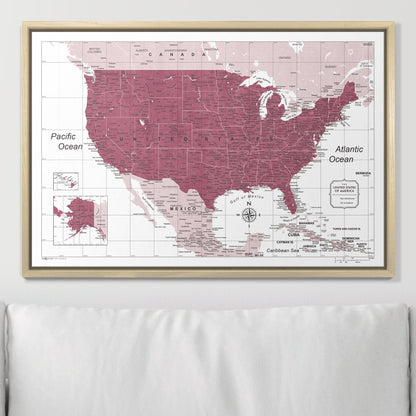 Push Pin USA Map (Pin Board) - Burgundy Color Splash CM Pin Board