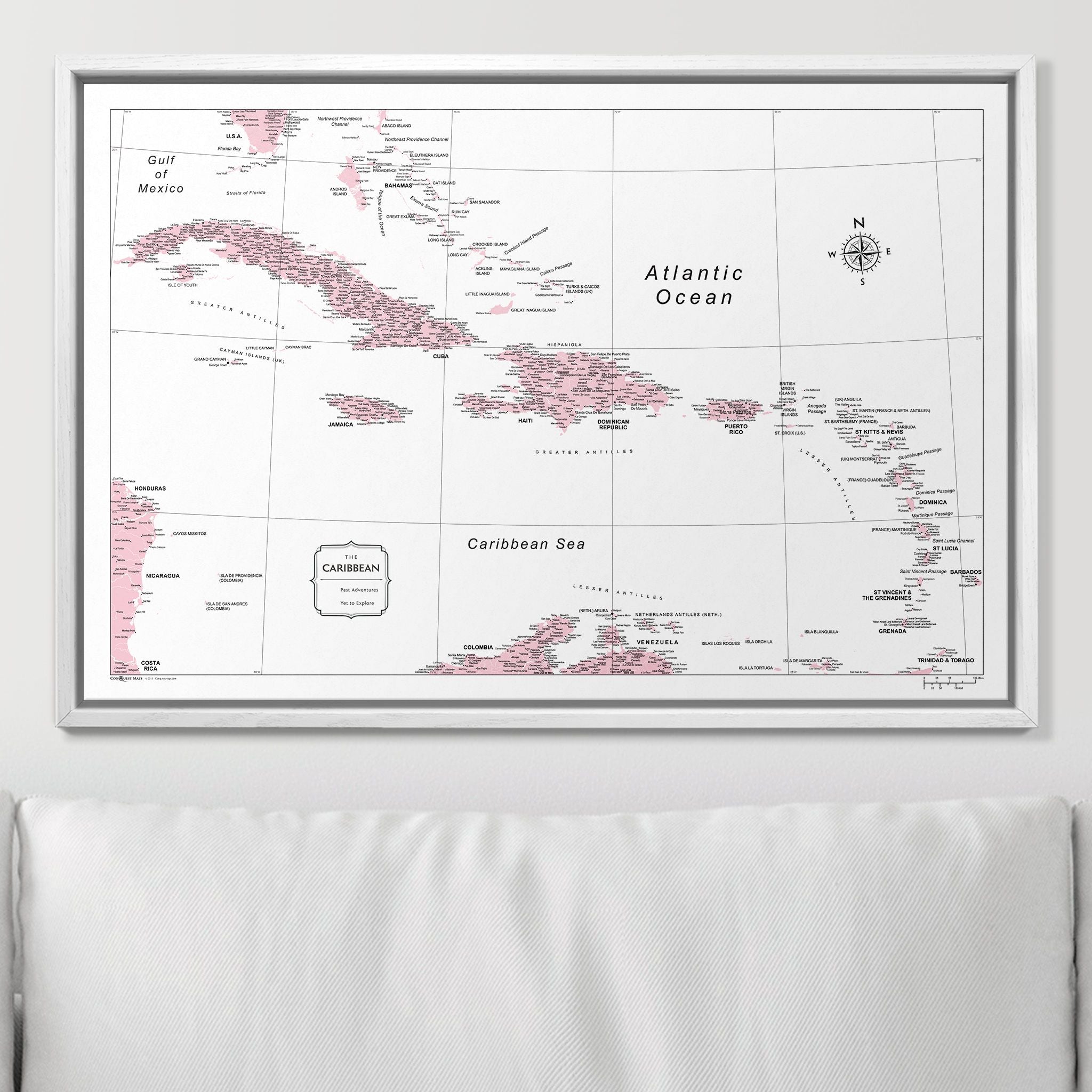 Push Pin Caribbean Map (Pin Board) - Pink Color Splash CM Pin Board