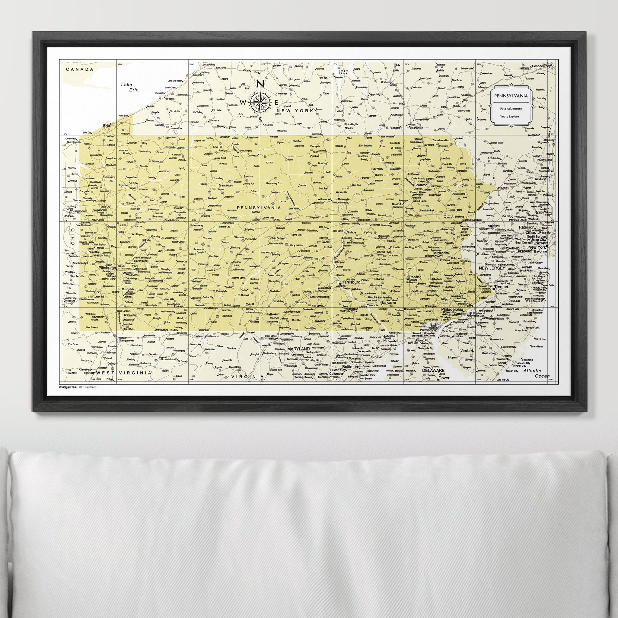 Push Pin Pennsylvania Map (Pin Board) - Yellow Color Splash CM Pin Board