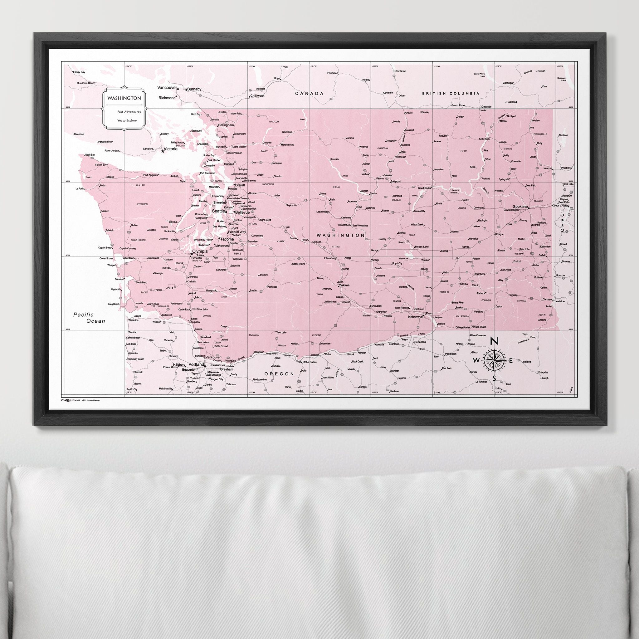 Push Pin Washington Map (Pin Board) - Pink Color Splash CM Pin Board