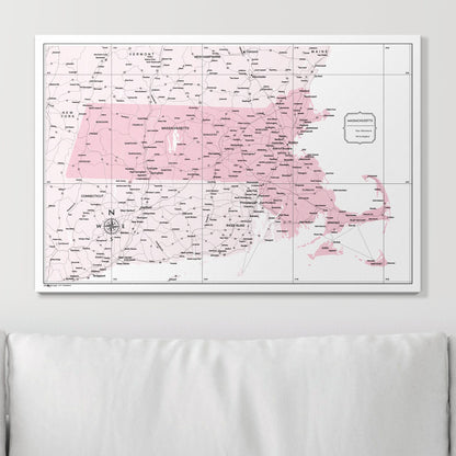 Push Pin Massachusetts Map (Pin Board) - Pink Color Splash CM Pin Board