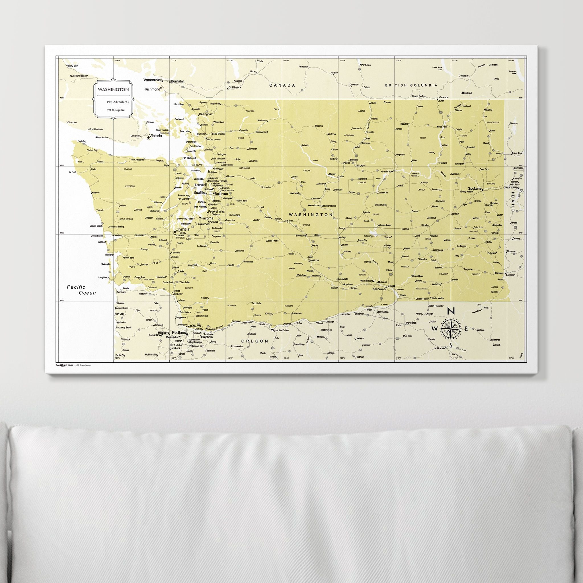 Push Pin Washington Map (Pin Board) - Yellow Color Splash CM Pin Board