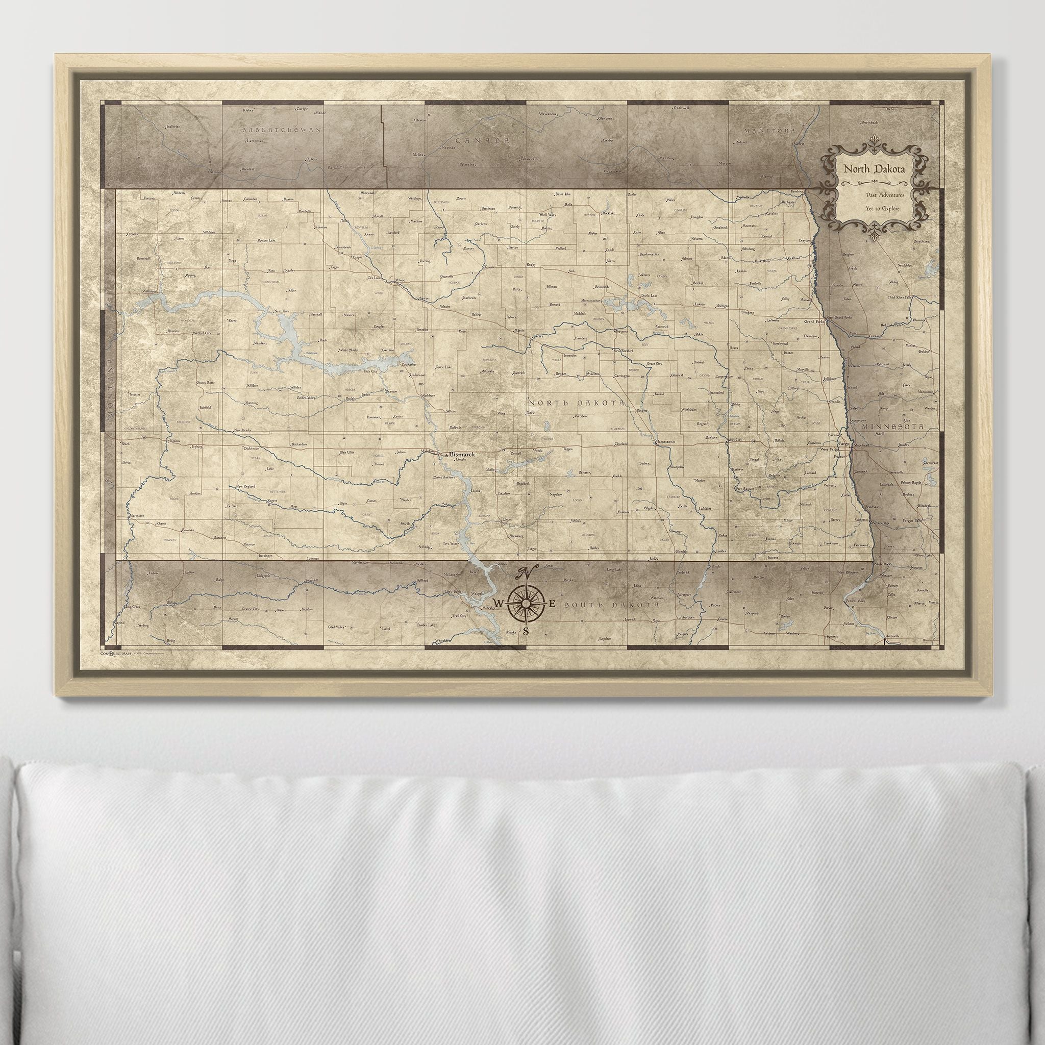 Push Pin North Dakota Map (Pin Board) - Rustic Vintage CM Pin Board