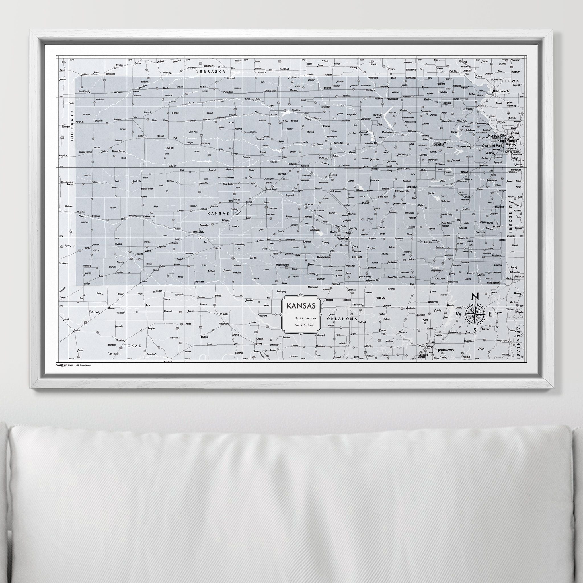 Push Pin Kansas Map (Pin Board) - Light Gray Color Splash CM Pin Board