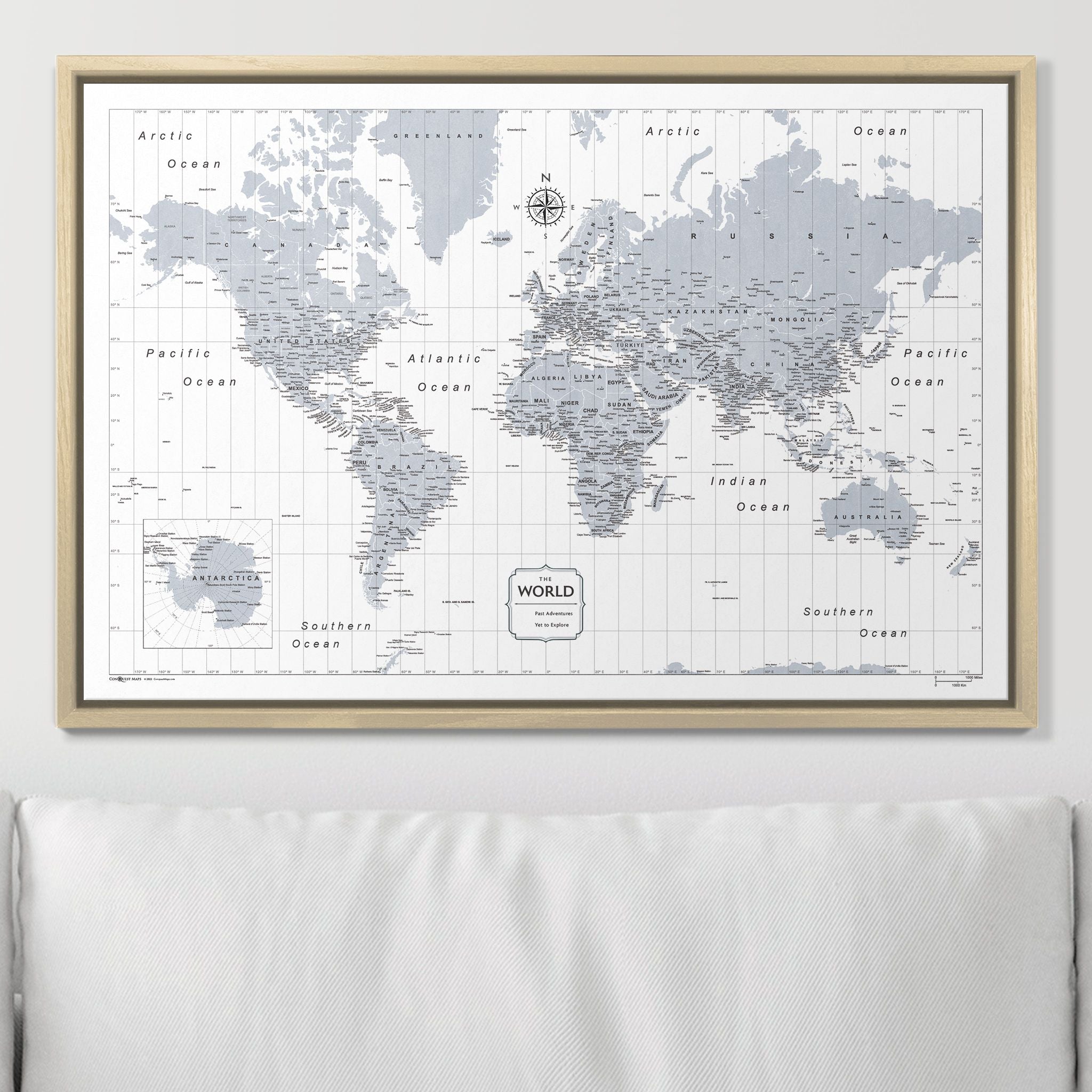 Push Pin World Map (Pin Board) - Light Gray Color Splash CM Pin Board