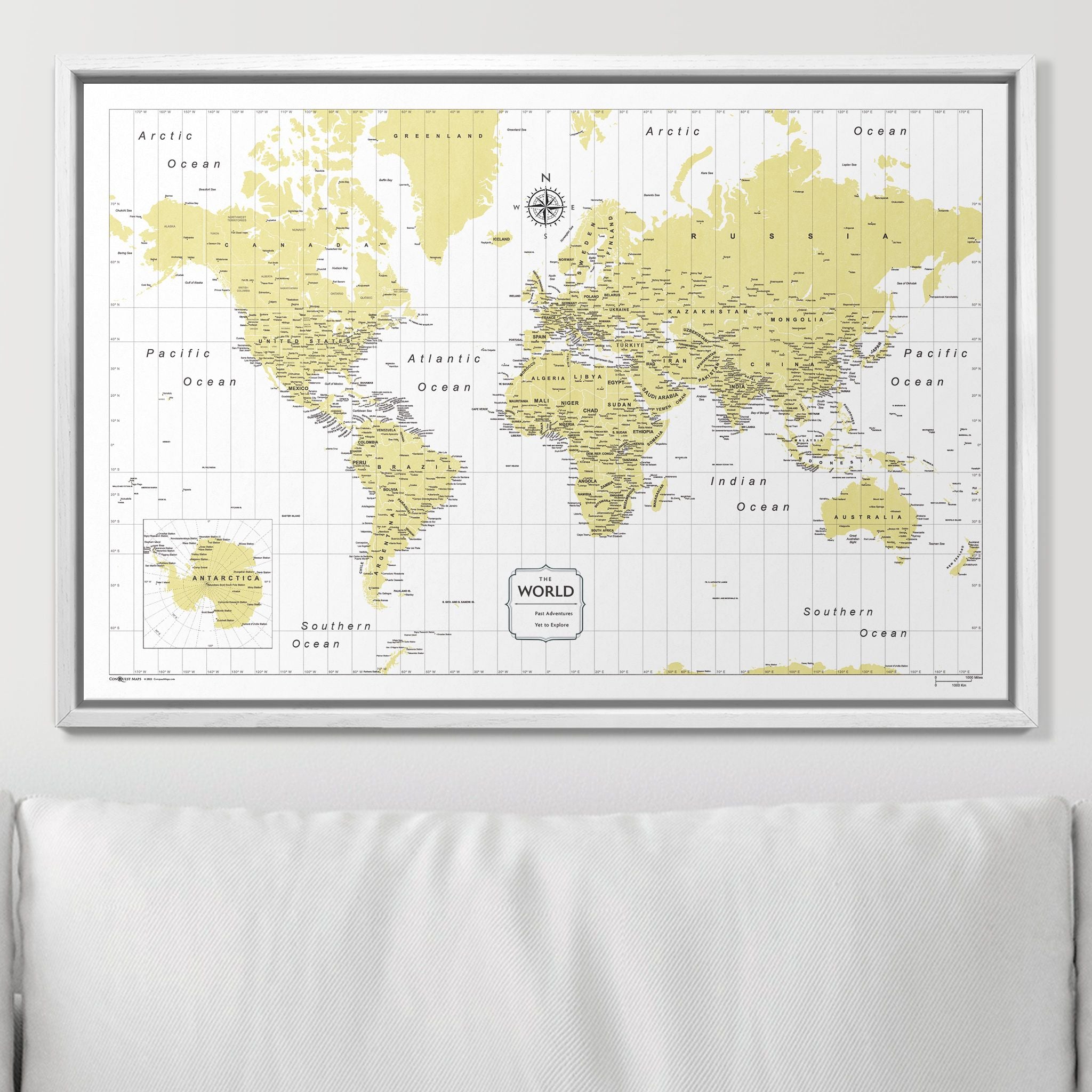 Push Pin World Map (Pin Board) - Yellow Color Splash CM Pin Board