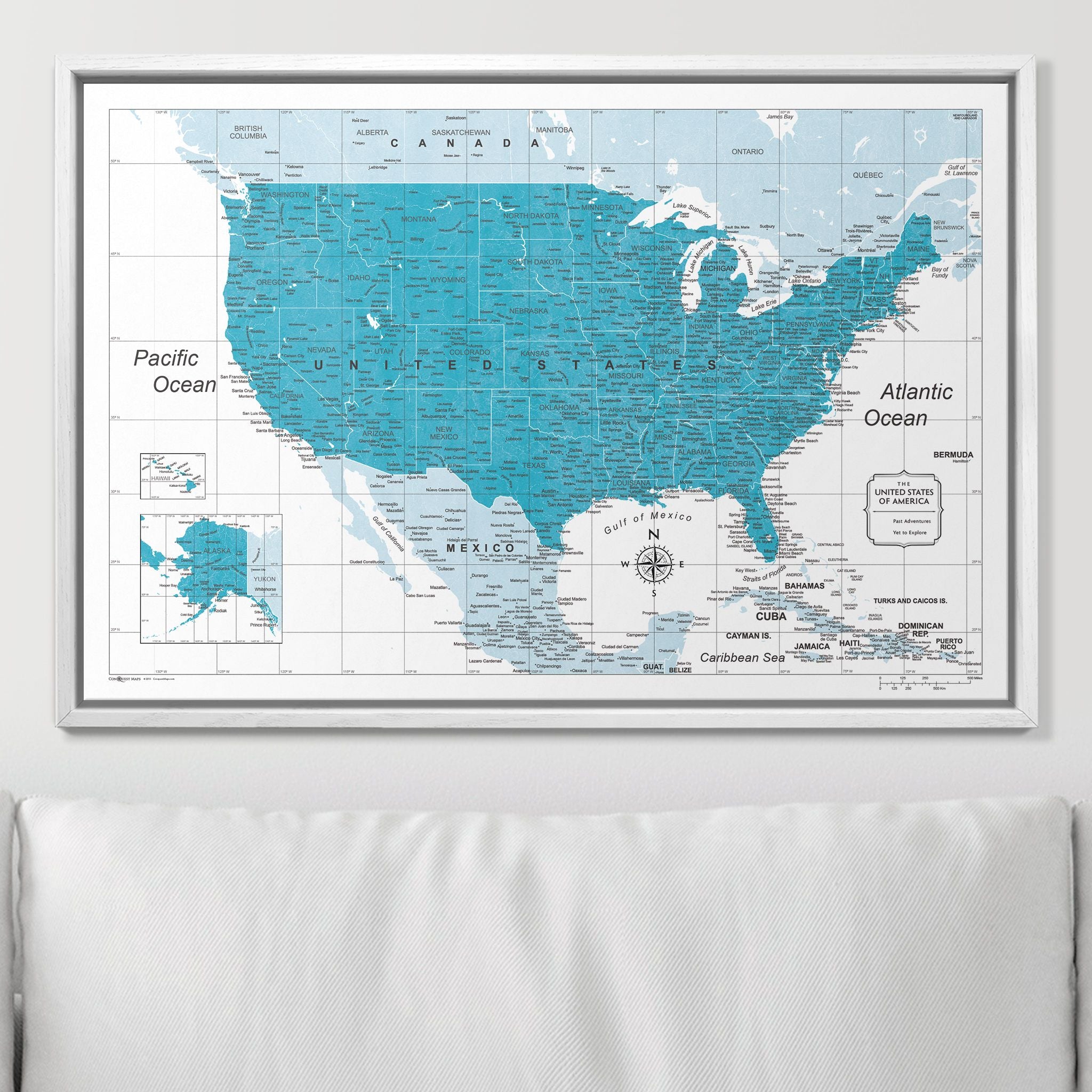 Push Pin USA Map (Pin Board) - Teal Color Splash CM Pin Board