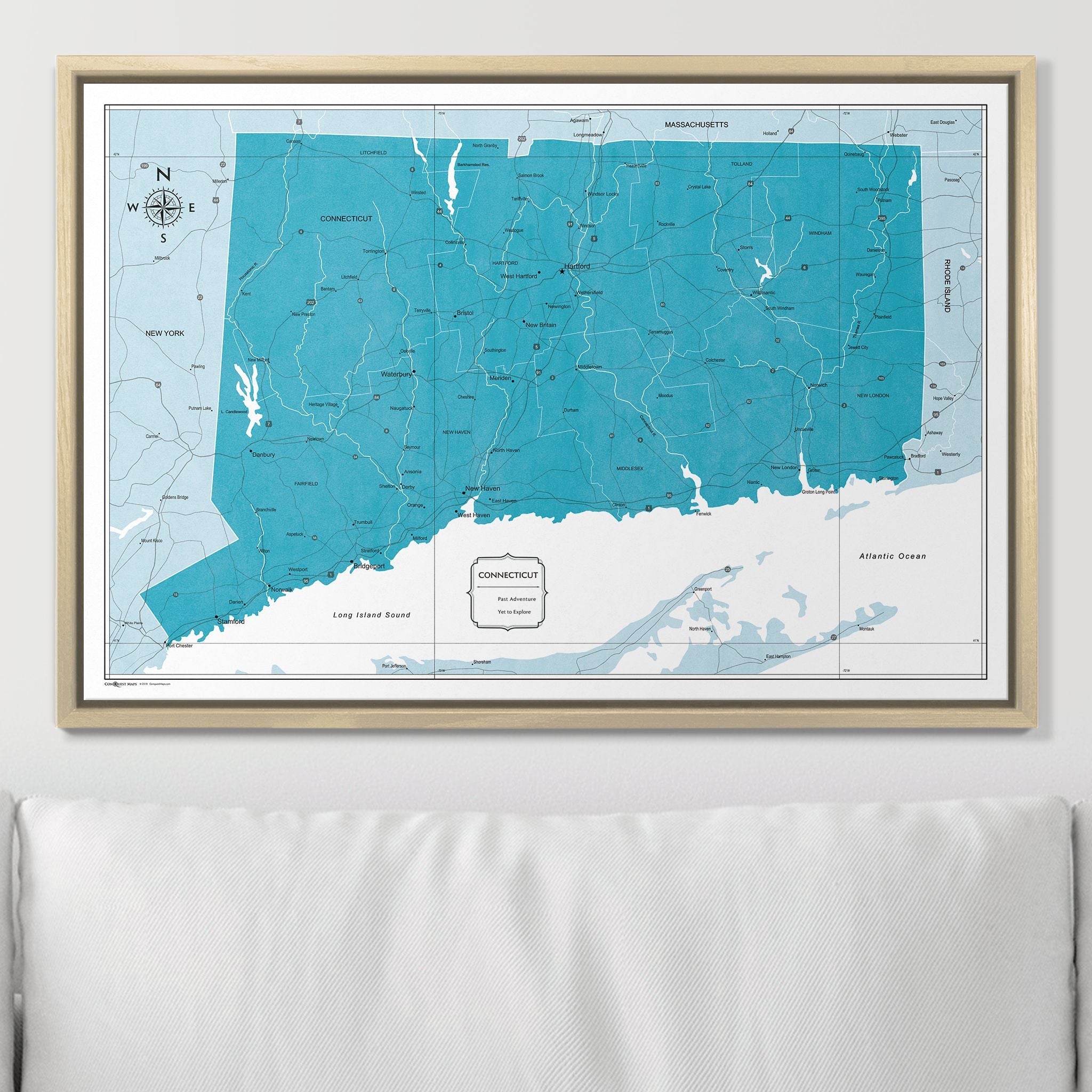 Push Pin Connecticut Map (Pin Board) - Teal Color Splash CM Pin Board