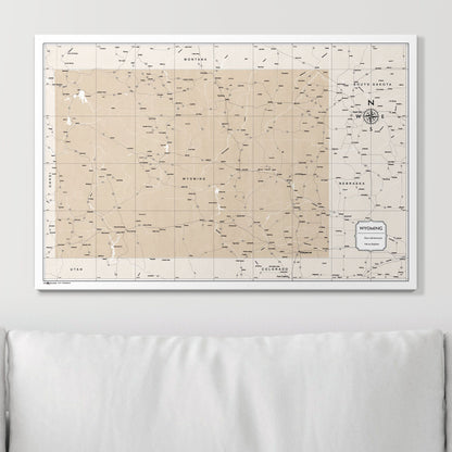 Push Pin Wyoming Map (Pin Board) - Light Brown Color Splash CM Pin Board