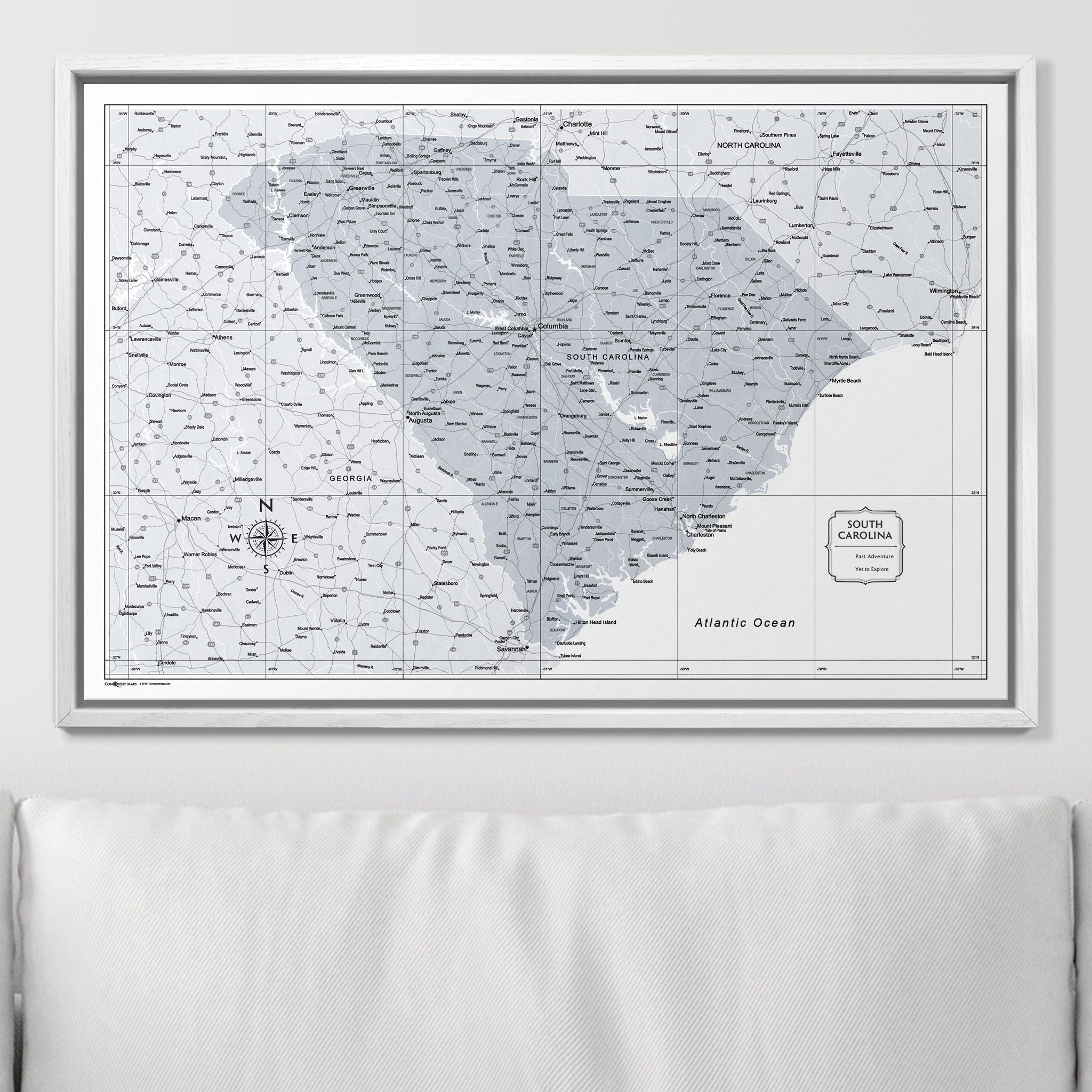 Push Pin South Carolina Map (Pin Board) - Light Gray Color Splash CM Pin Board