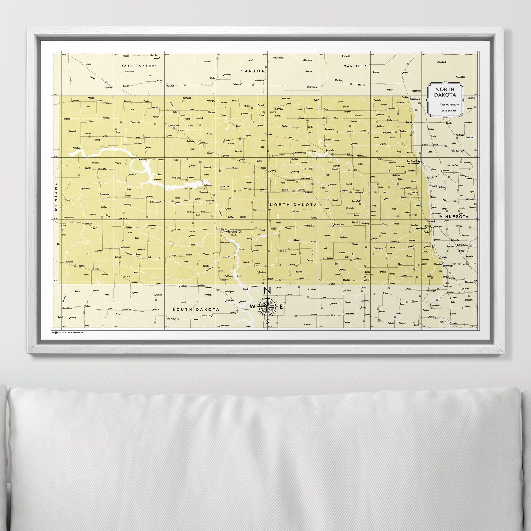 Push Pin North Dakota Map (Pin Board) - Yellow Color Splash CM Pin Board