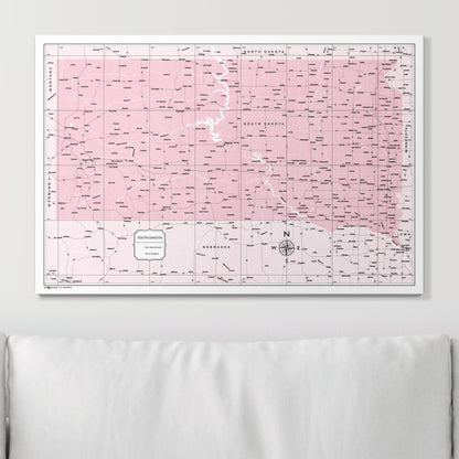 Push Pin South Dakota Map (Pin Board) - Pink Color Splash CM Pin Board