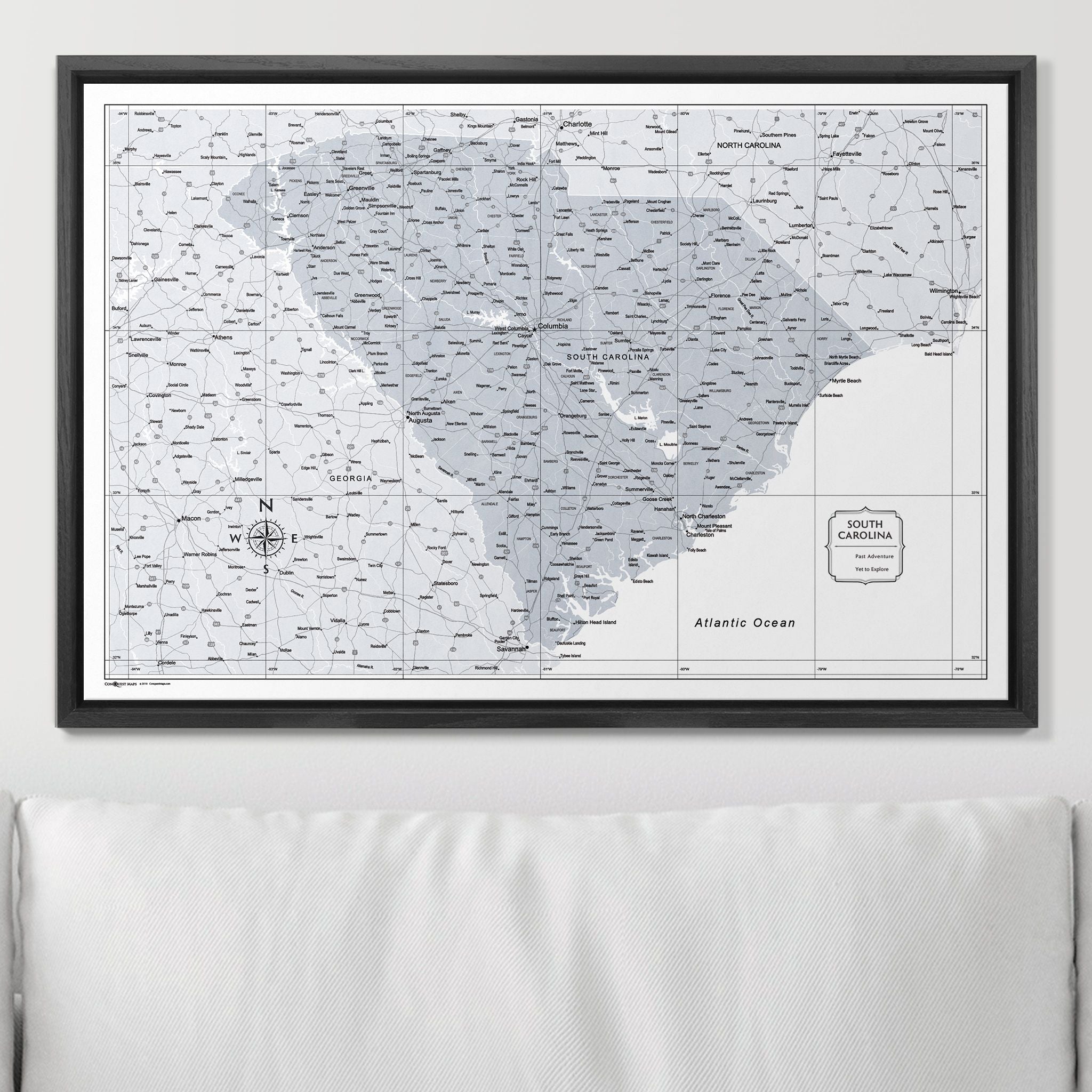 Push Pin South Carolina Map (Pin Board) - Light Gray Color Splash CM Pin Board