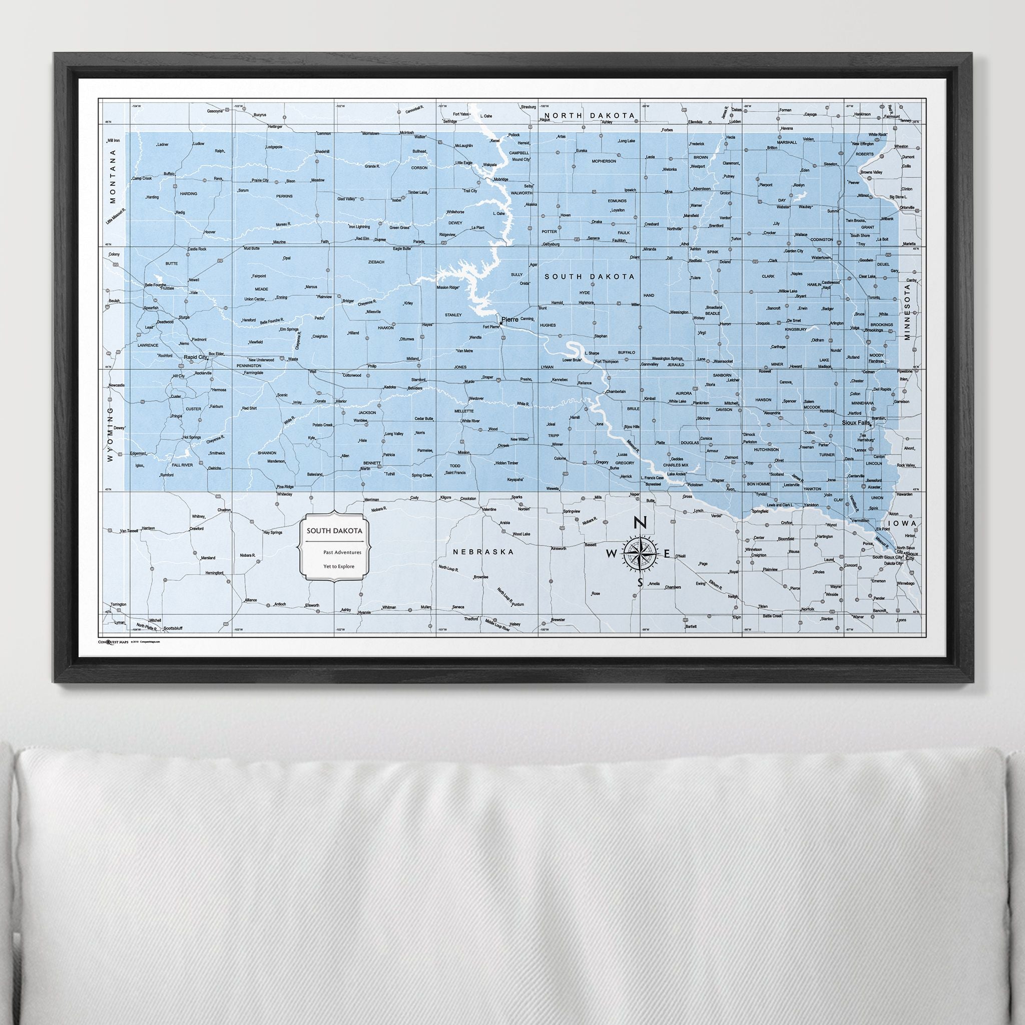 Push Pin South Dakota Map (Pin Board) - Light Blue Color Splash CM Pin Board