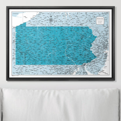 Push Pin Pennsylvania Map (Pin Board) - Teal Color Splash CM Pin Board