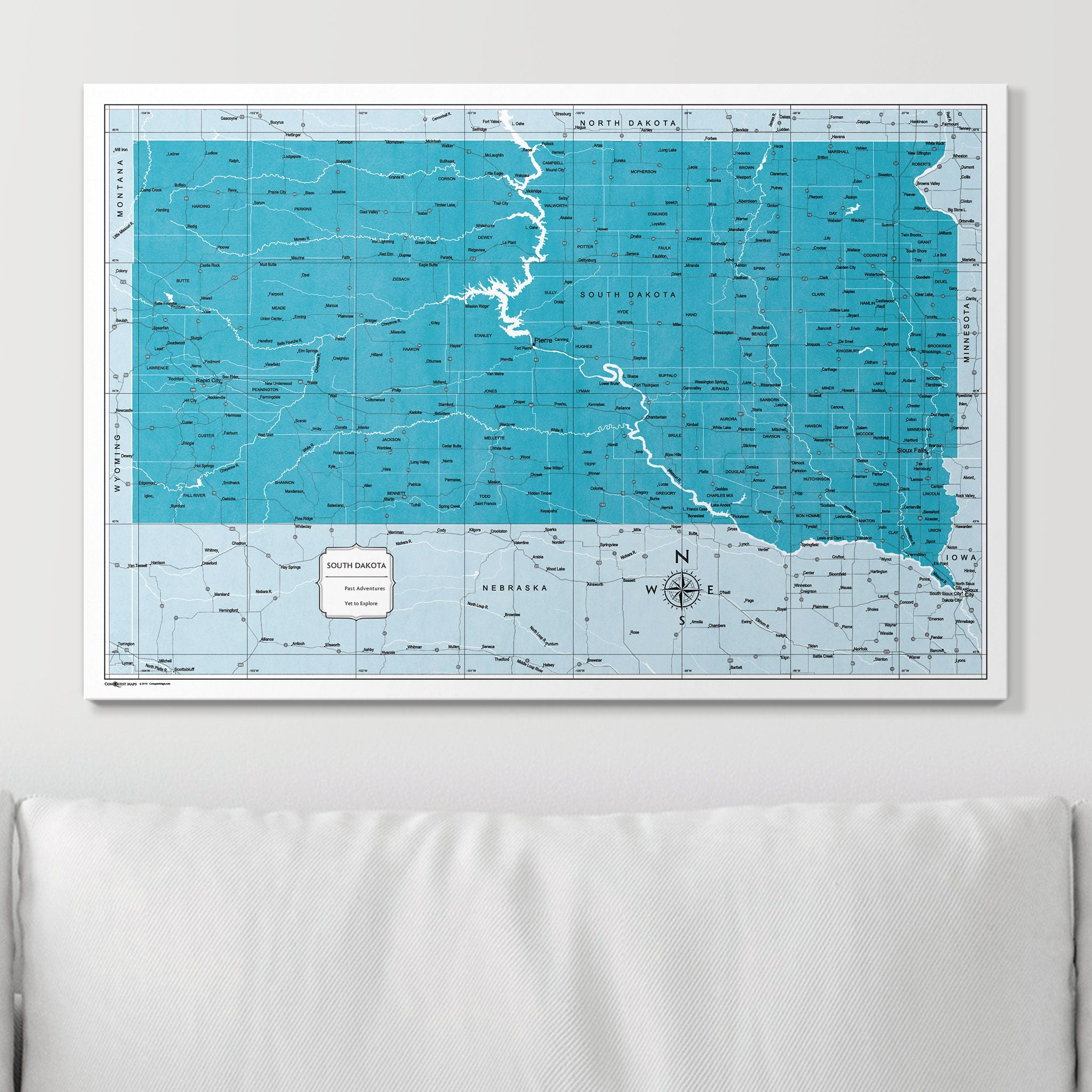 Push Pin South Dakota Map (Pin Board) - Teal Color Splash CM Pin Board