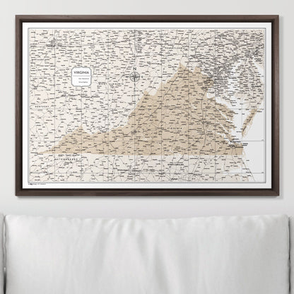 Push Pin Virginia Map (Pin Board) - Light Brown Color Splash CM Pin Board