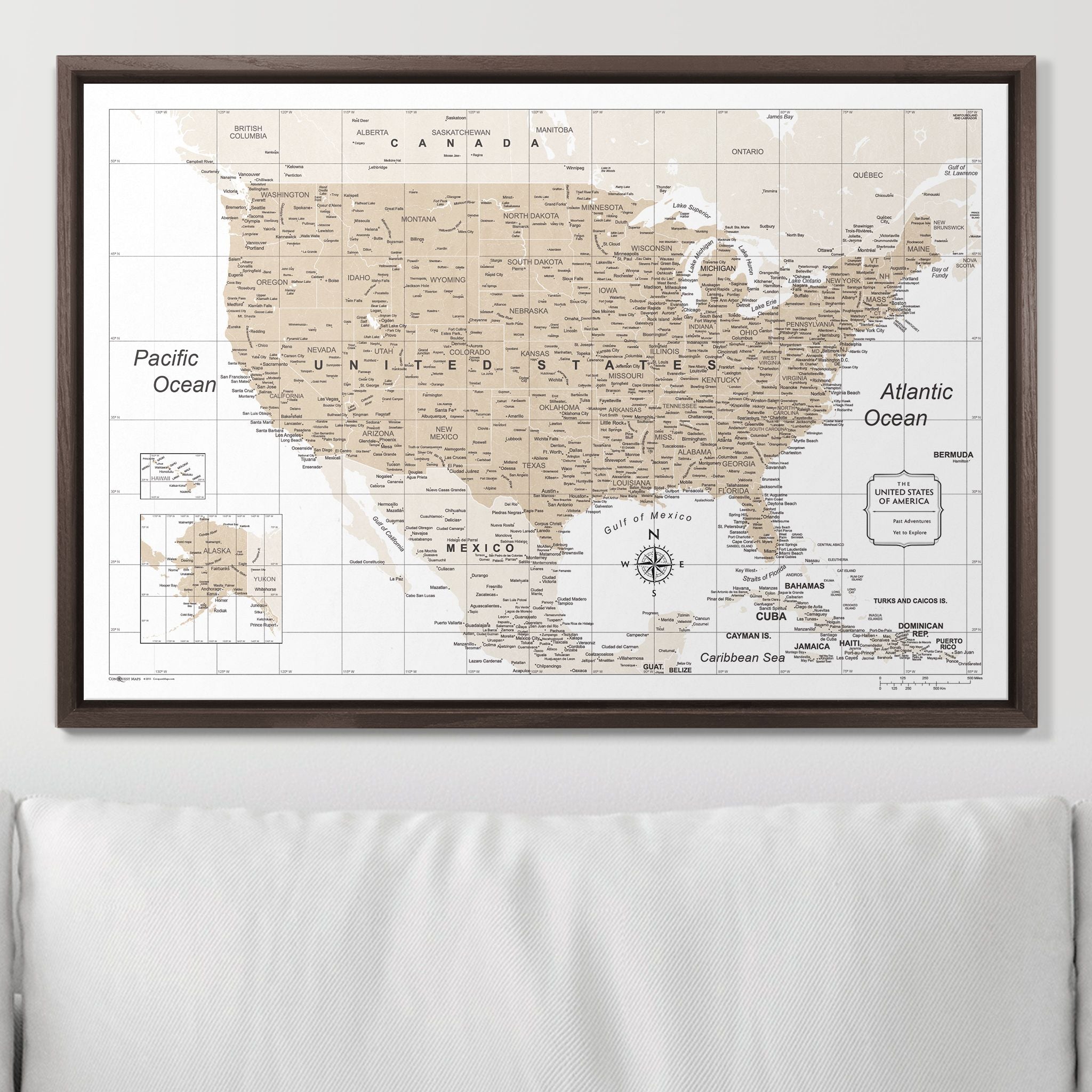 Push Pin USA Map (Pin Board) - Light Brown Color Splash CM Pin Board