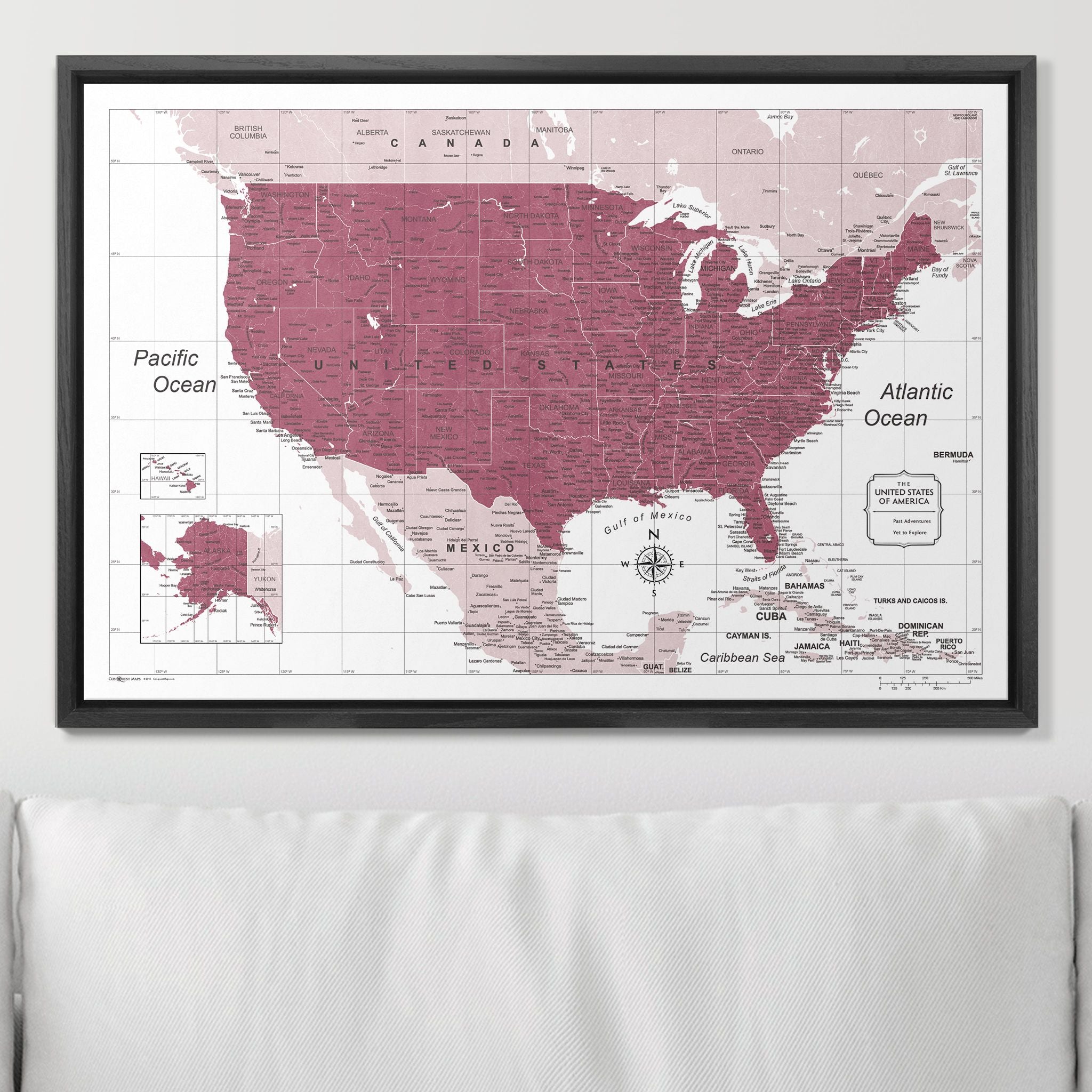 Push Pin USA Map (Pin Board) - Burgundy Color Splash CM Pin Board