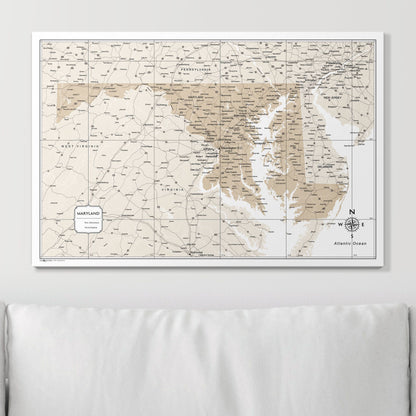 Push Pin Maryland Map (Pin Board) - Light Brown Color Splash CM Pin Board