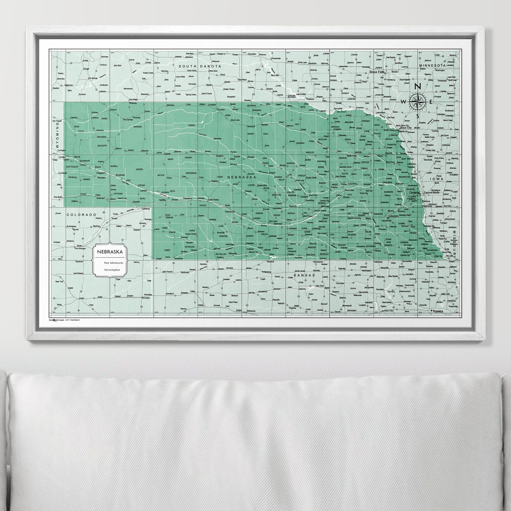 Push Pin Nebraska Map (Pin Board) - Green Color Splash CM Pin Board