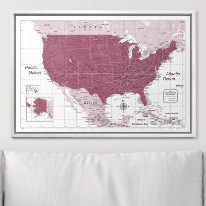 Push Pin USA Map (Pin Board) - Burgundy Color Splash CM Pin Board