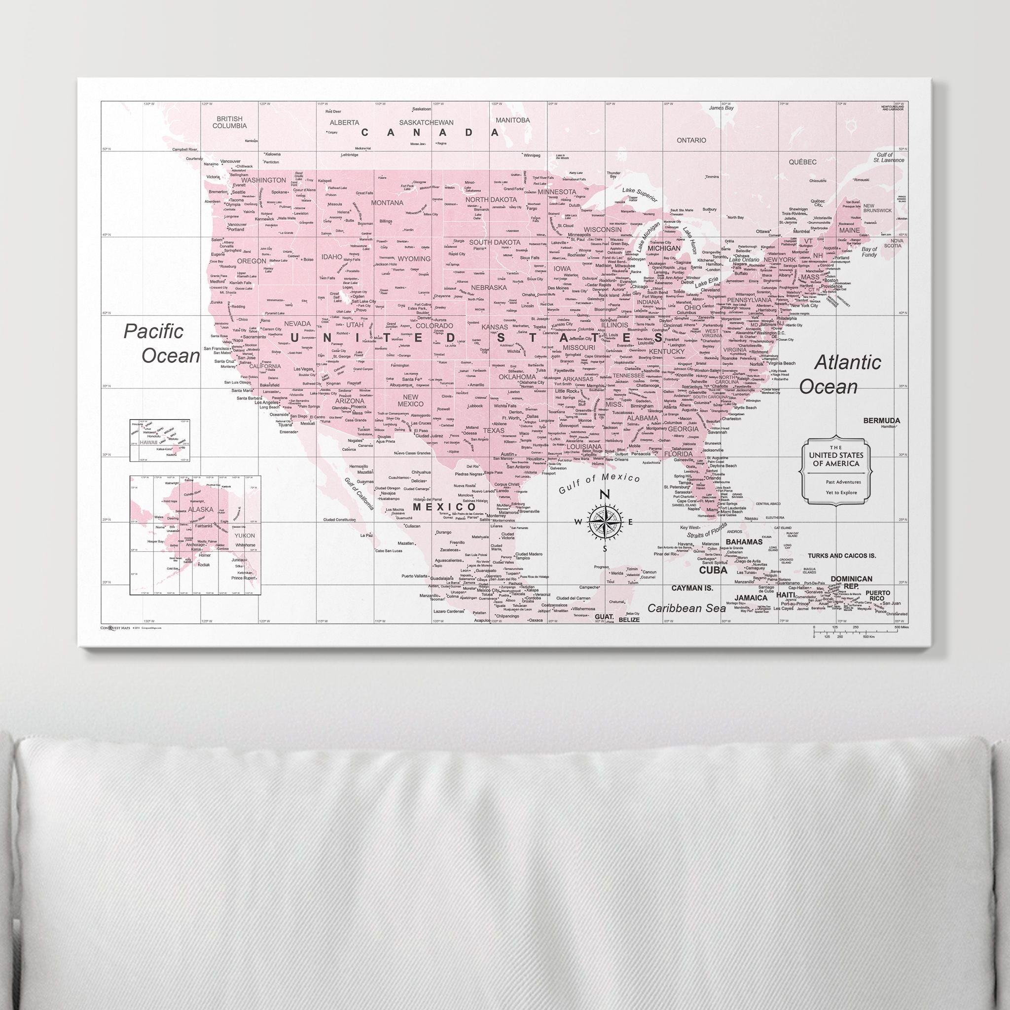 Push Pin USA Map (Pin Board) - Pink Color Splash CM Pin Board