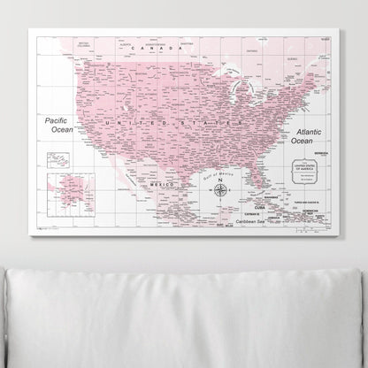 Push Pin USA Map (Pin Board) - Pink Color Splash CM Pin Board