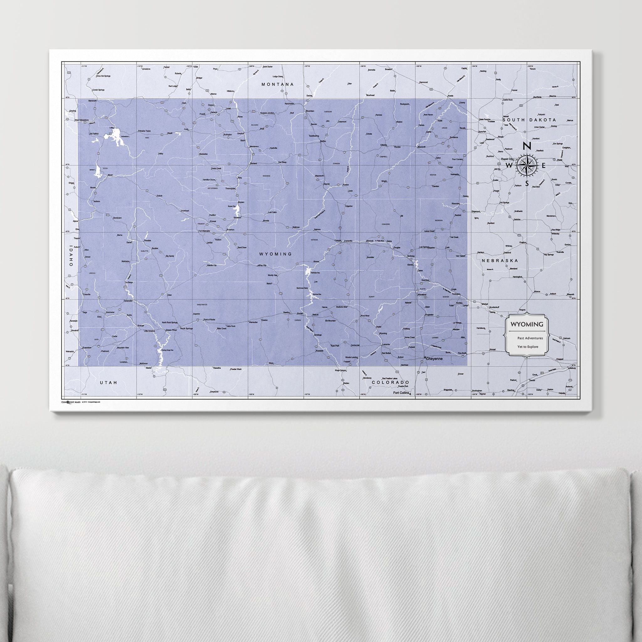 Push Pin Wyoming Map (Pin Board) - Purple Color Splash CM Pin Board