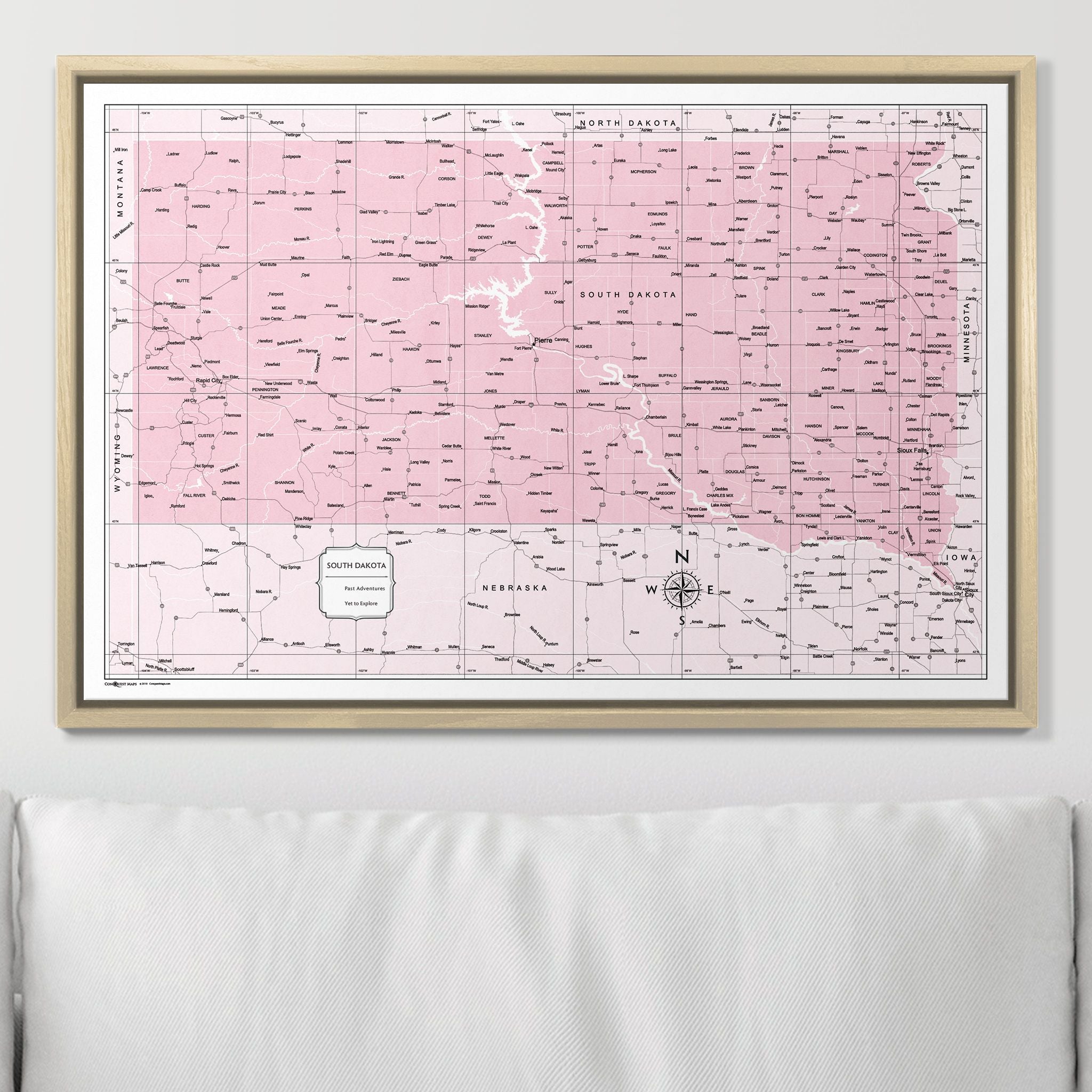 Push Pin South Dakota Map (Pin Board) - Pink Color Splash CM Pin Board