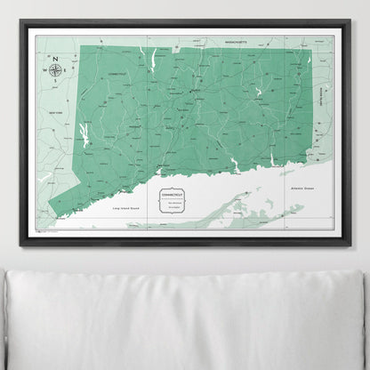 Push Pin Connecticut Map (Pin Board) - Green Color Splash CM Pin Board