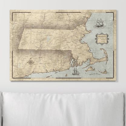 Push Pin Massachusetts Map (Pin Board) - Rustic Vintage CM Pin Board