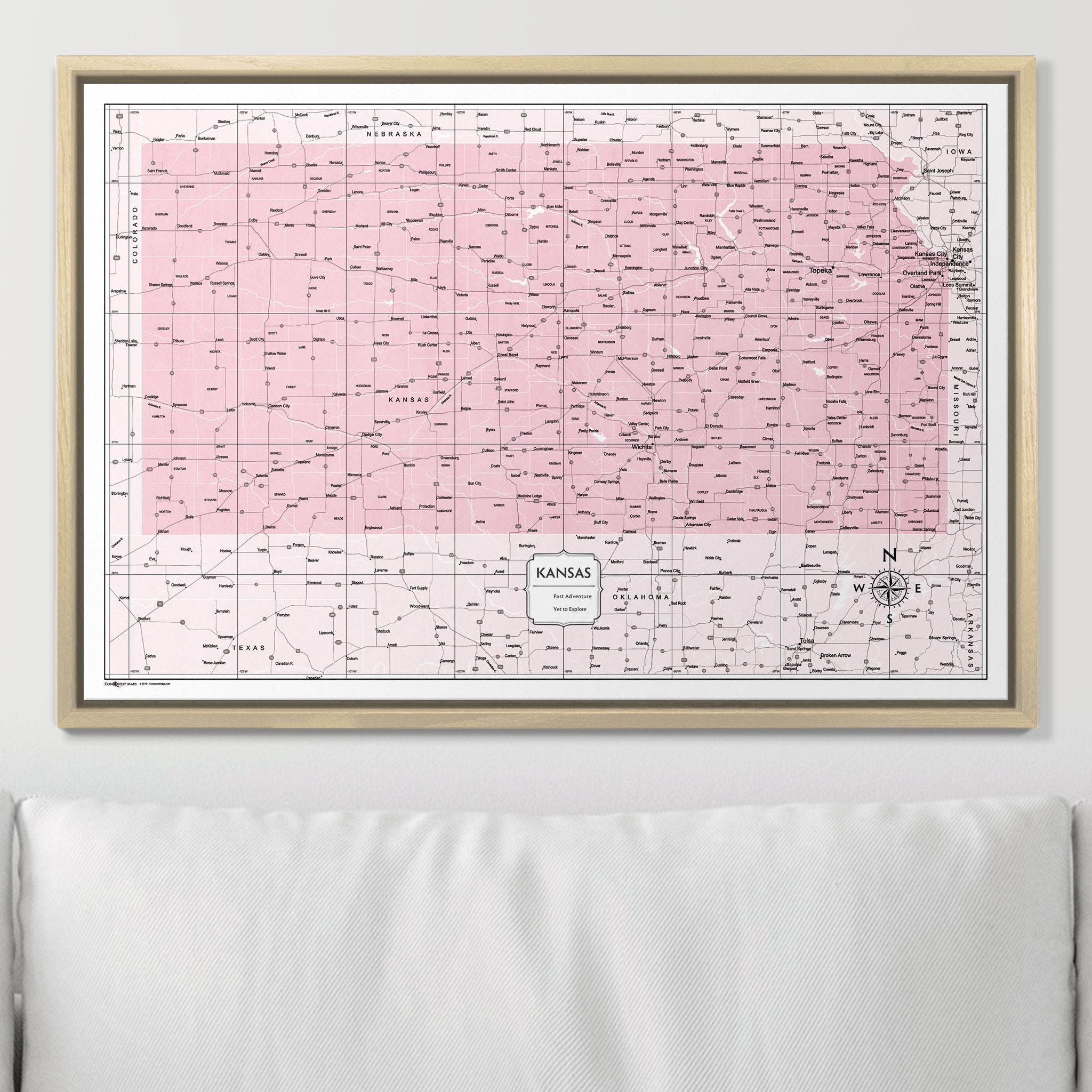 Push Pin Kansas Map (Pin Board) - Pink Color Splash CM Pin Board