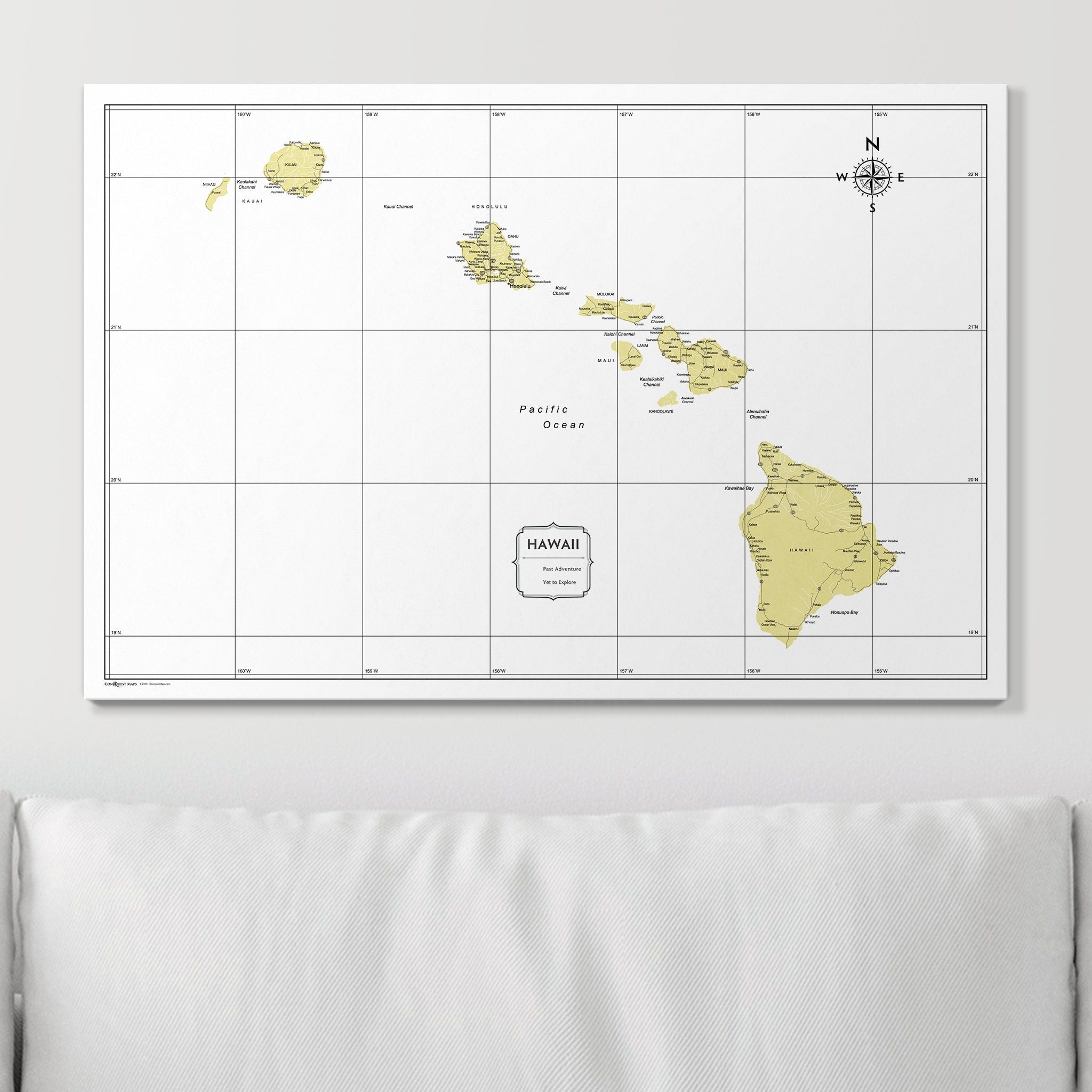 Push Pin Hawaii Map (Pin Board) - Yellow Color Splash CM Pin Board